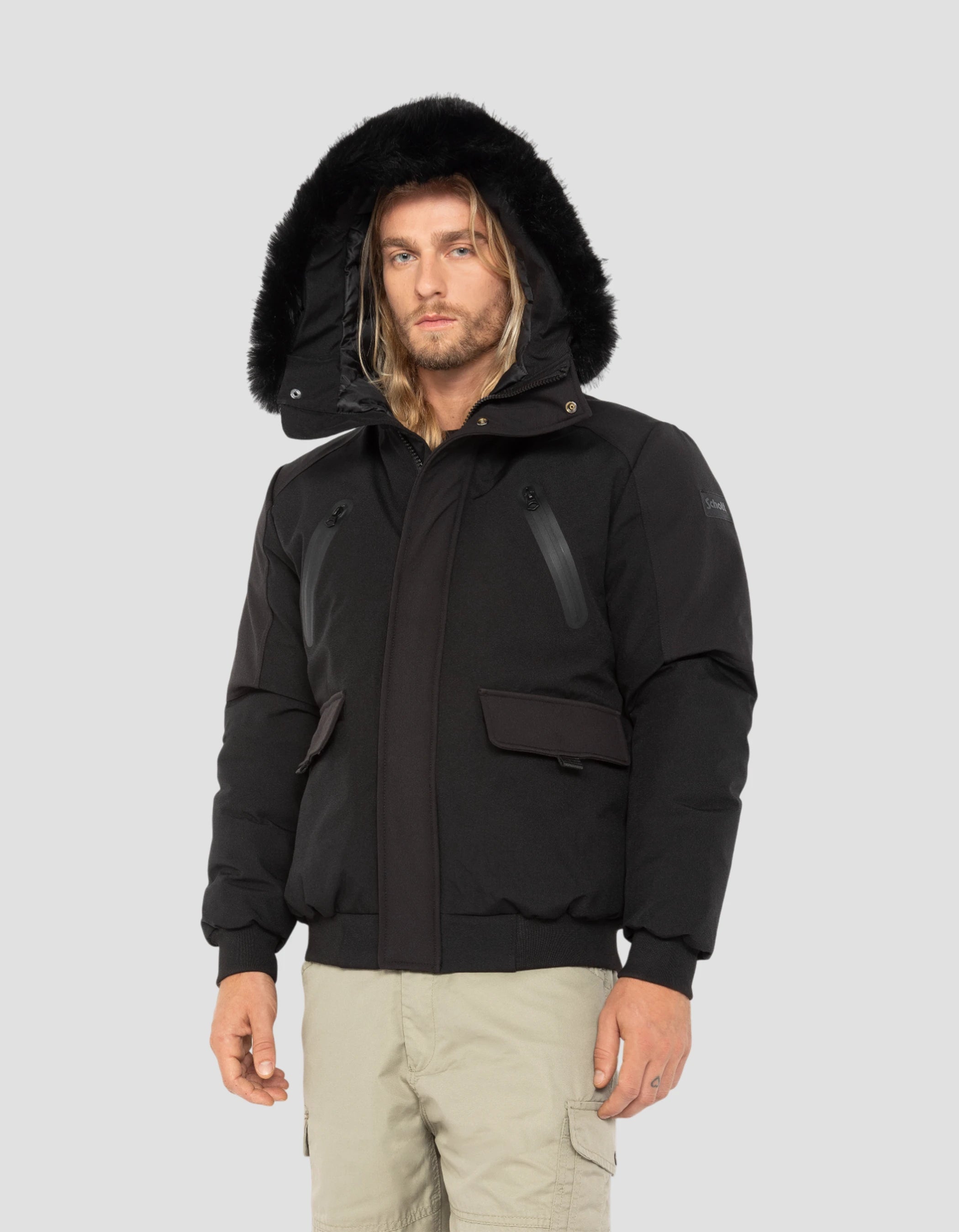 Giacca nera con cappuccio urbano, guscio morbido-4