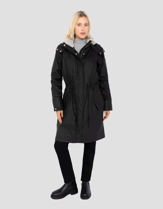 Chicle de aspecto de parka negro largo