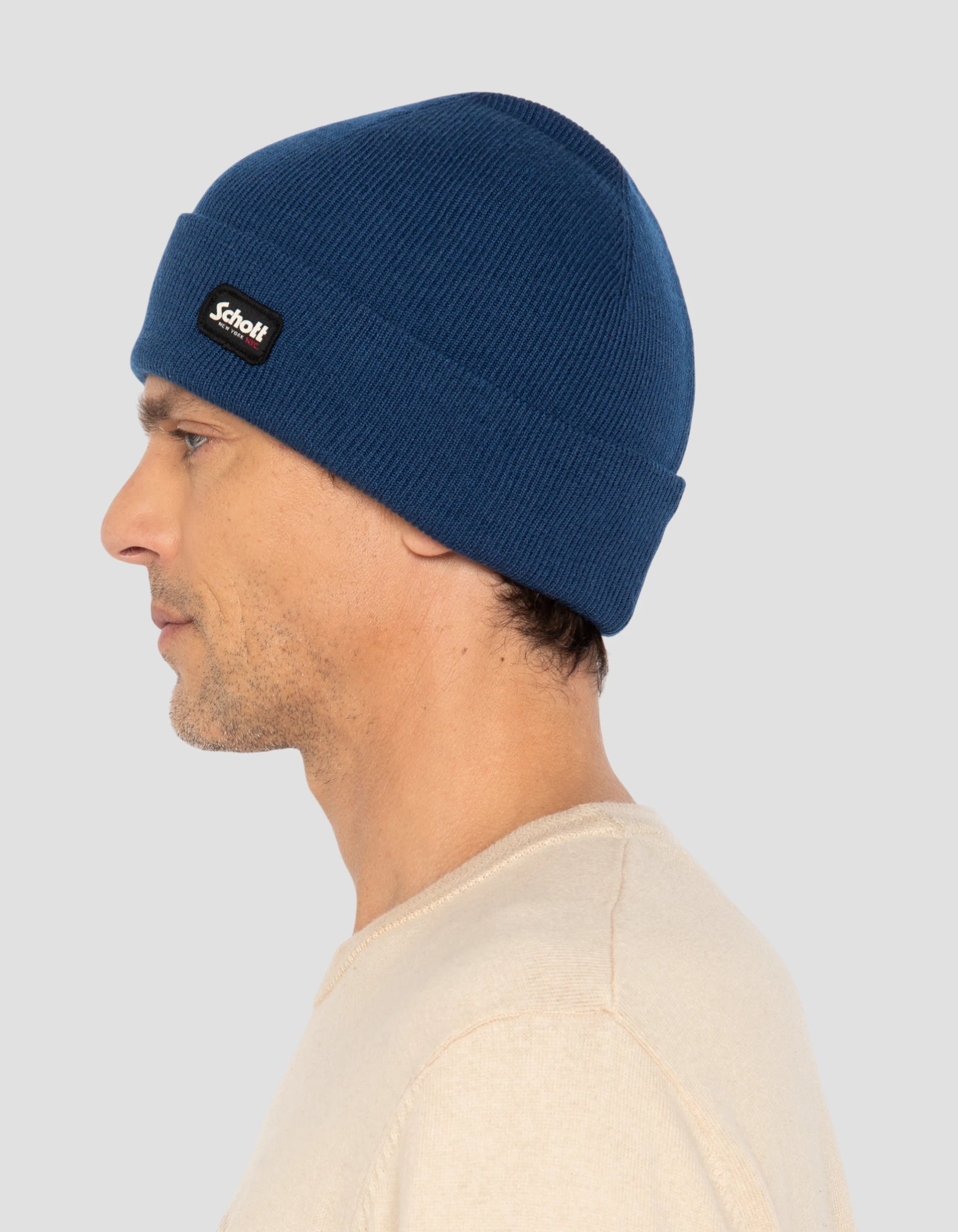 Bonnet à revers bleu en maille milano-3