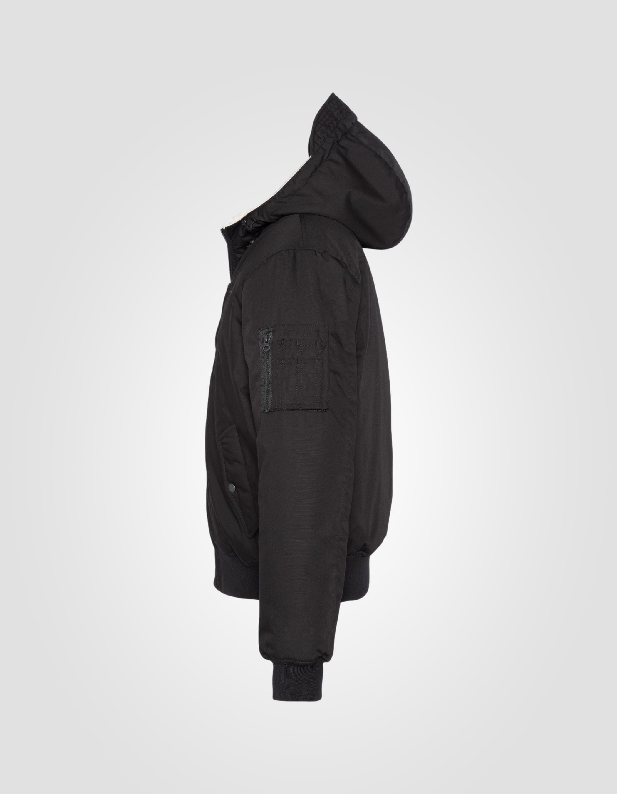 Schwarze Jacke mit Kapuze mit abnehmbarem Plastron-6