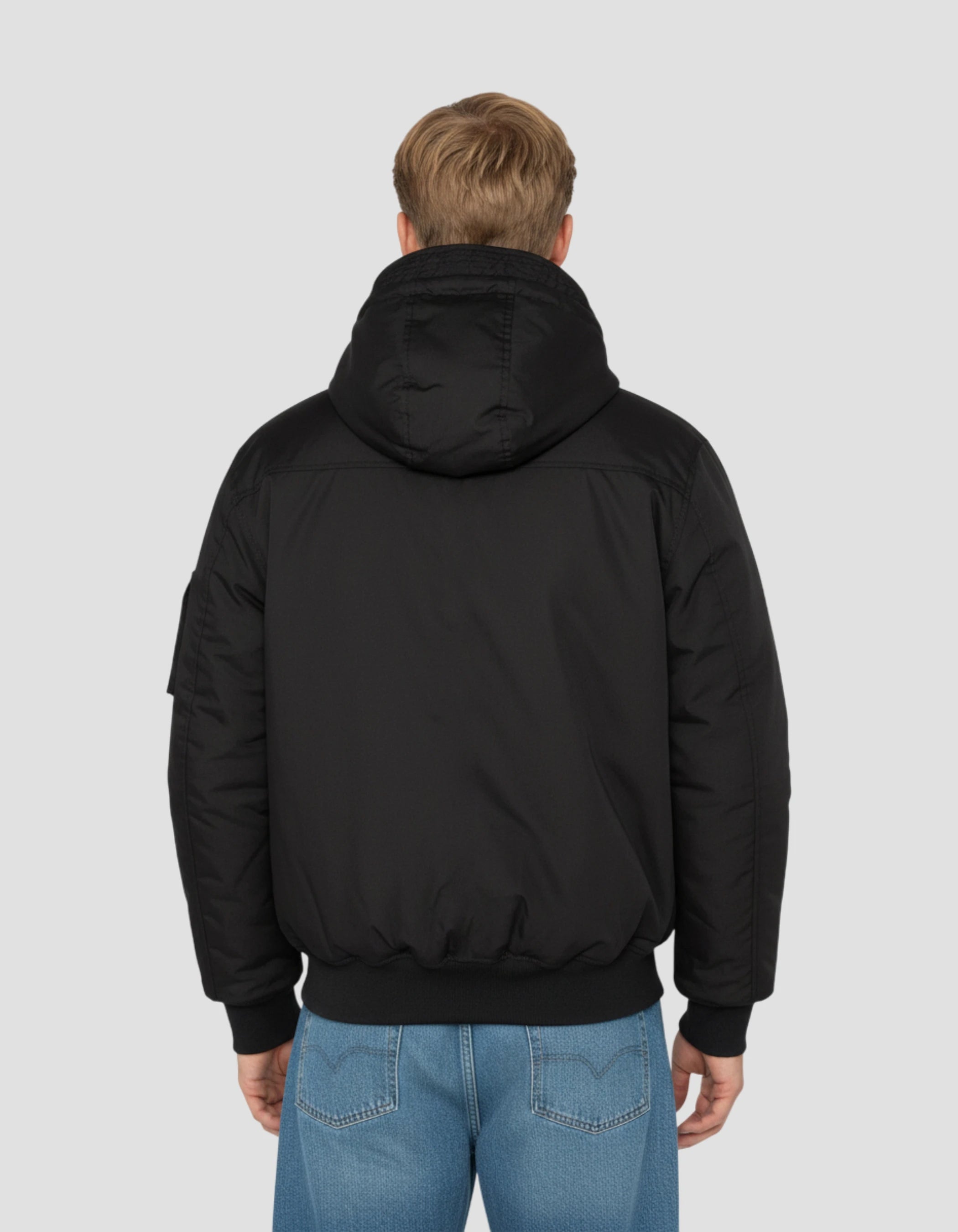 Schwarze Jacke mit Kapuze mit abnehmbarem Plastron-4