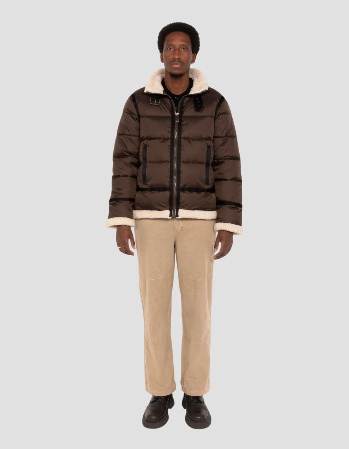 Brown puffer bomber jacket-1