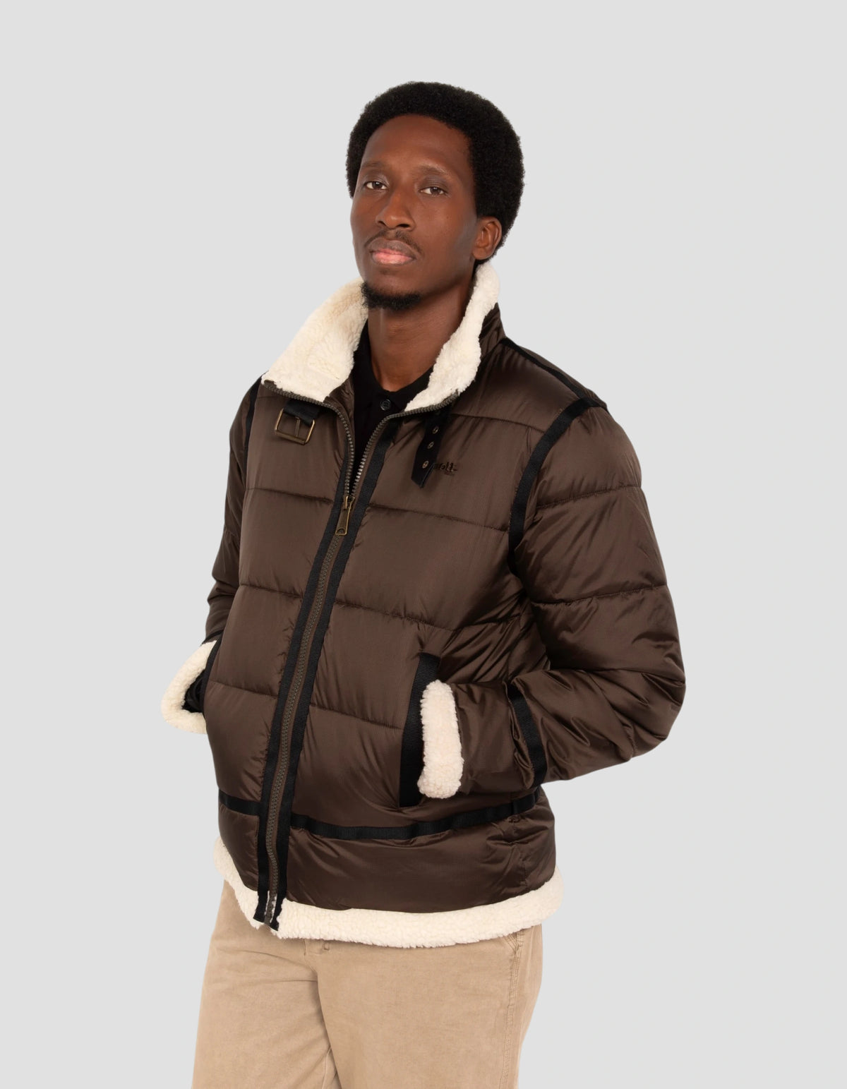 Brown puffer bomber jacket-3