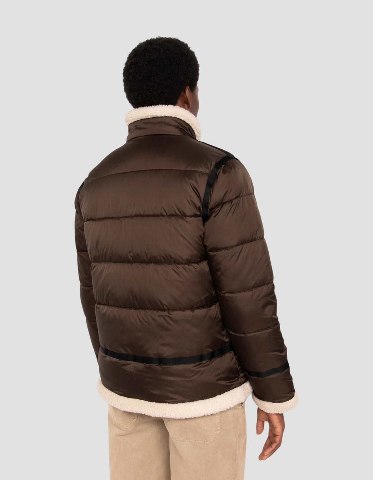 Brown puffer bomber jacket