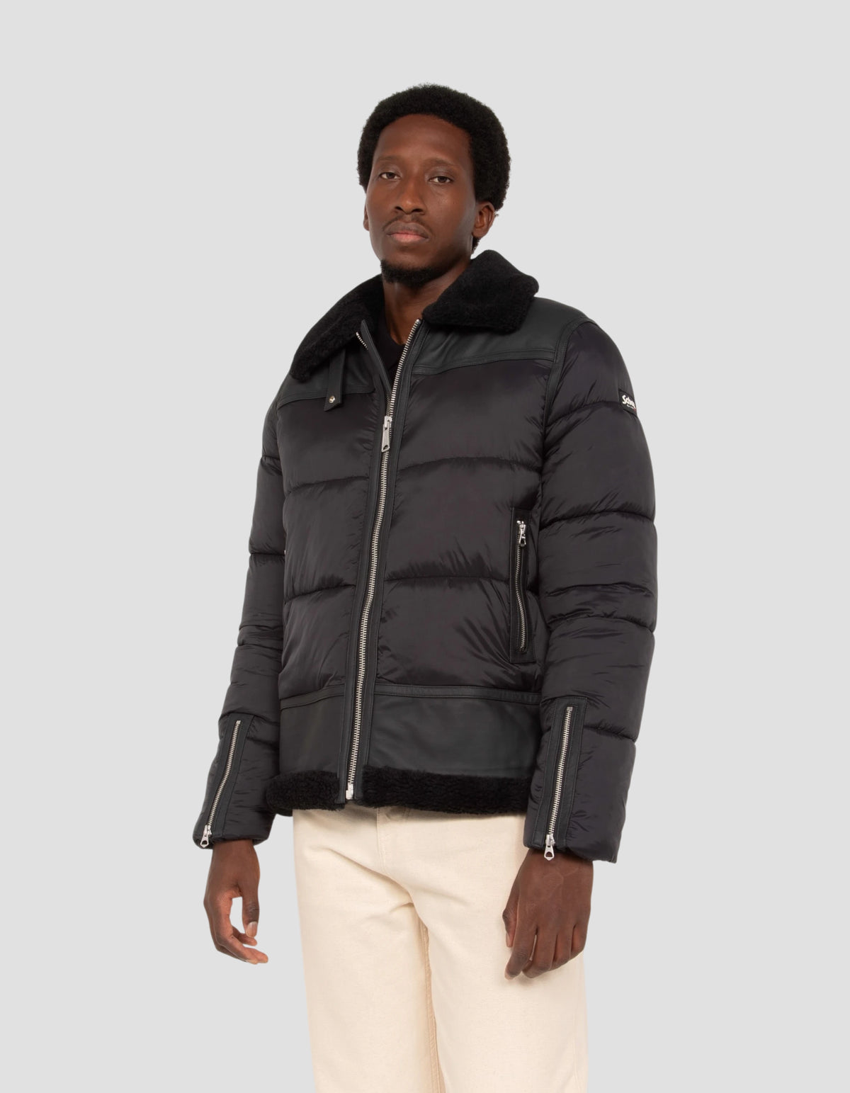 Doudoune bombardier bi-matière noire