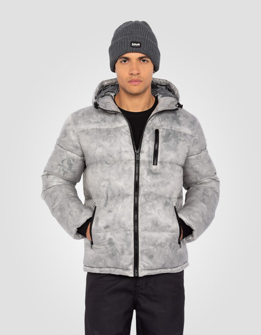 Doudoune à capuche effet marbré