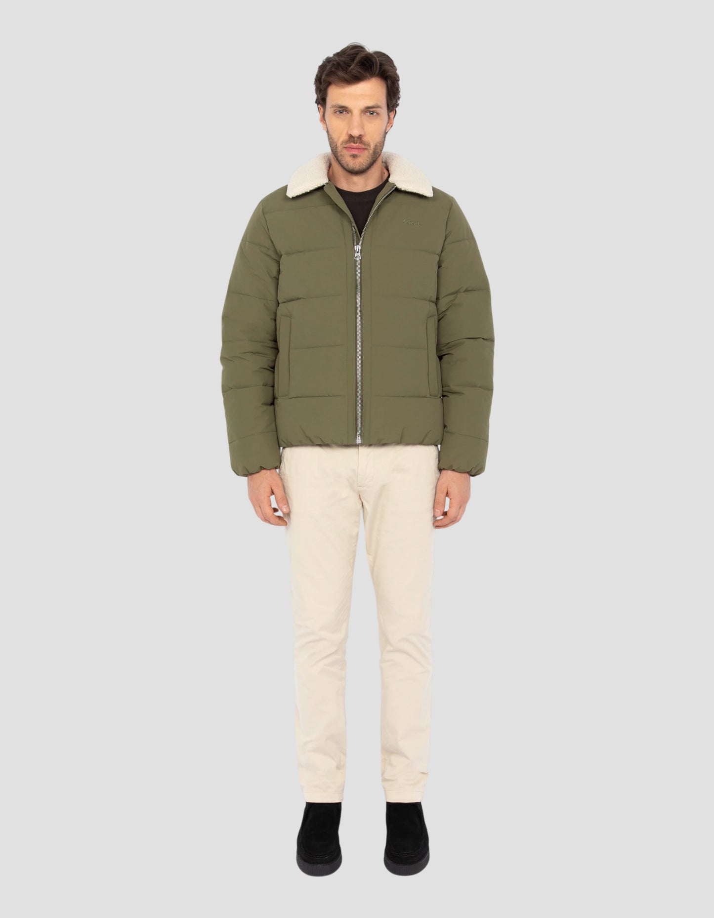 Doudoune army kaki à col sherpa