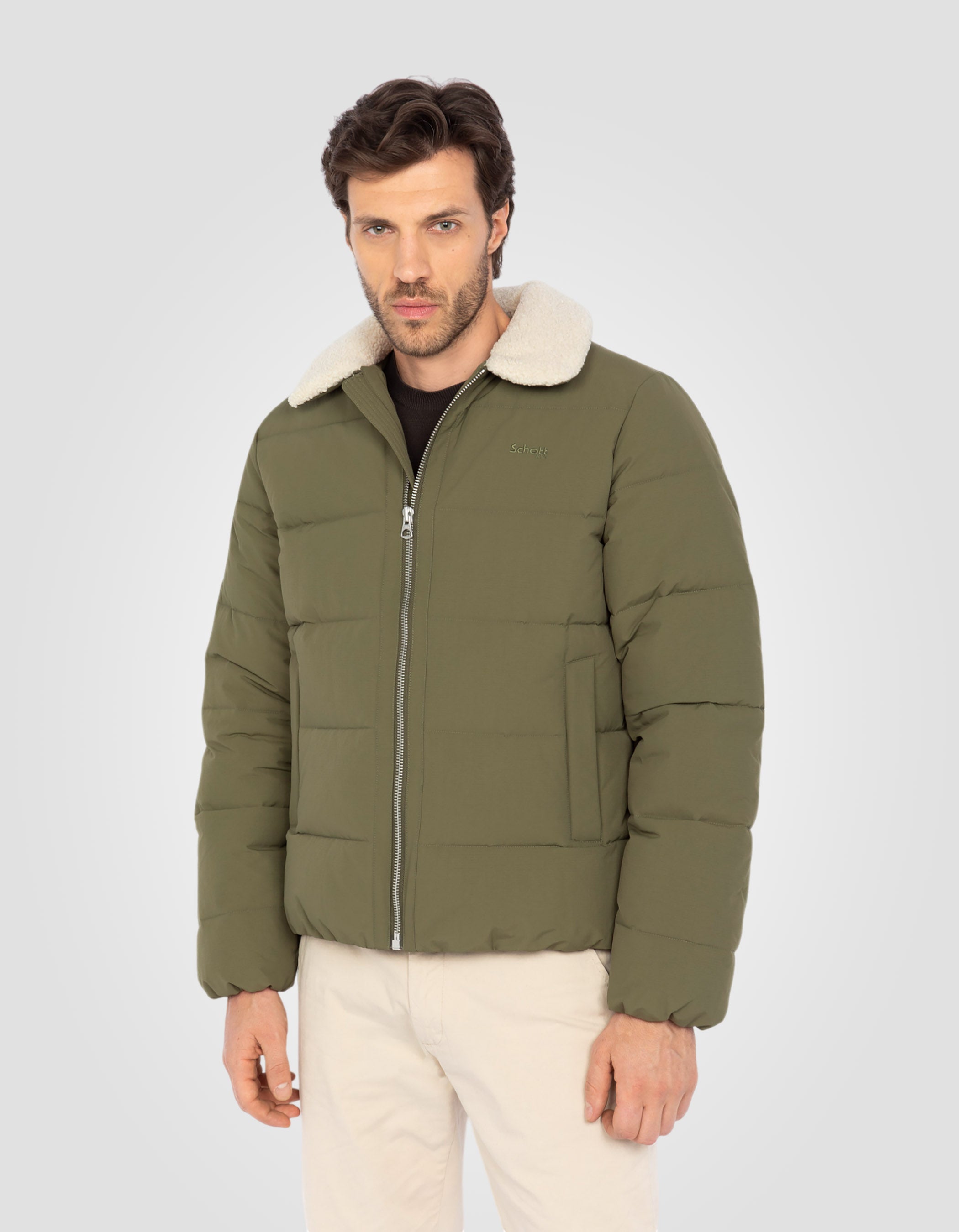Doudoune army kaki à col sherpa-3