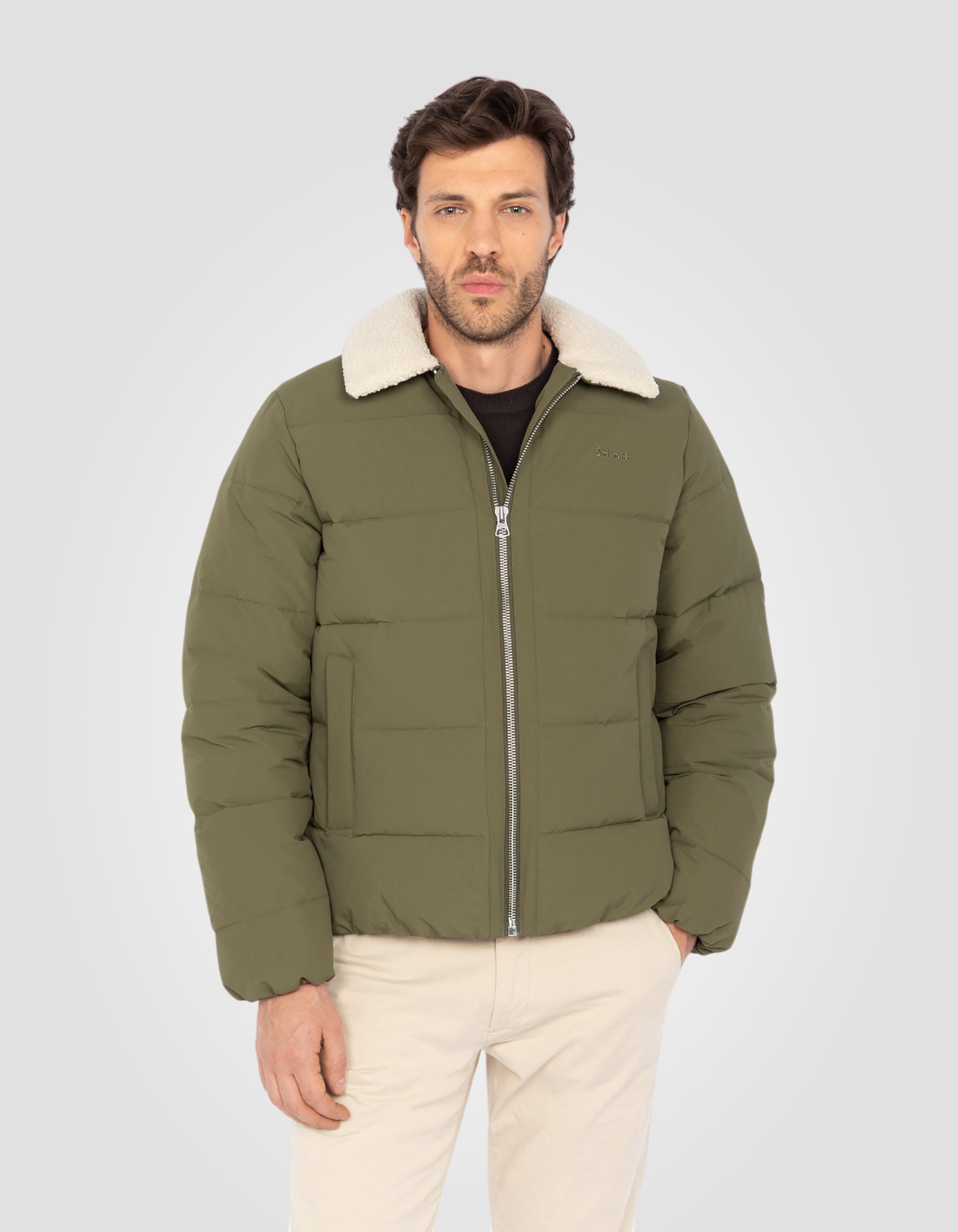Doudoune army kaki à col sherpa-4