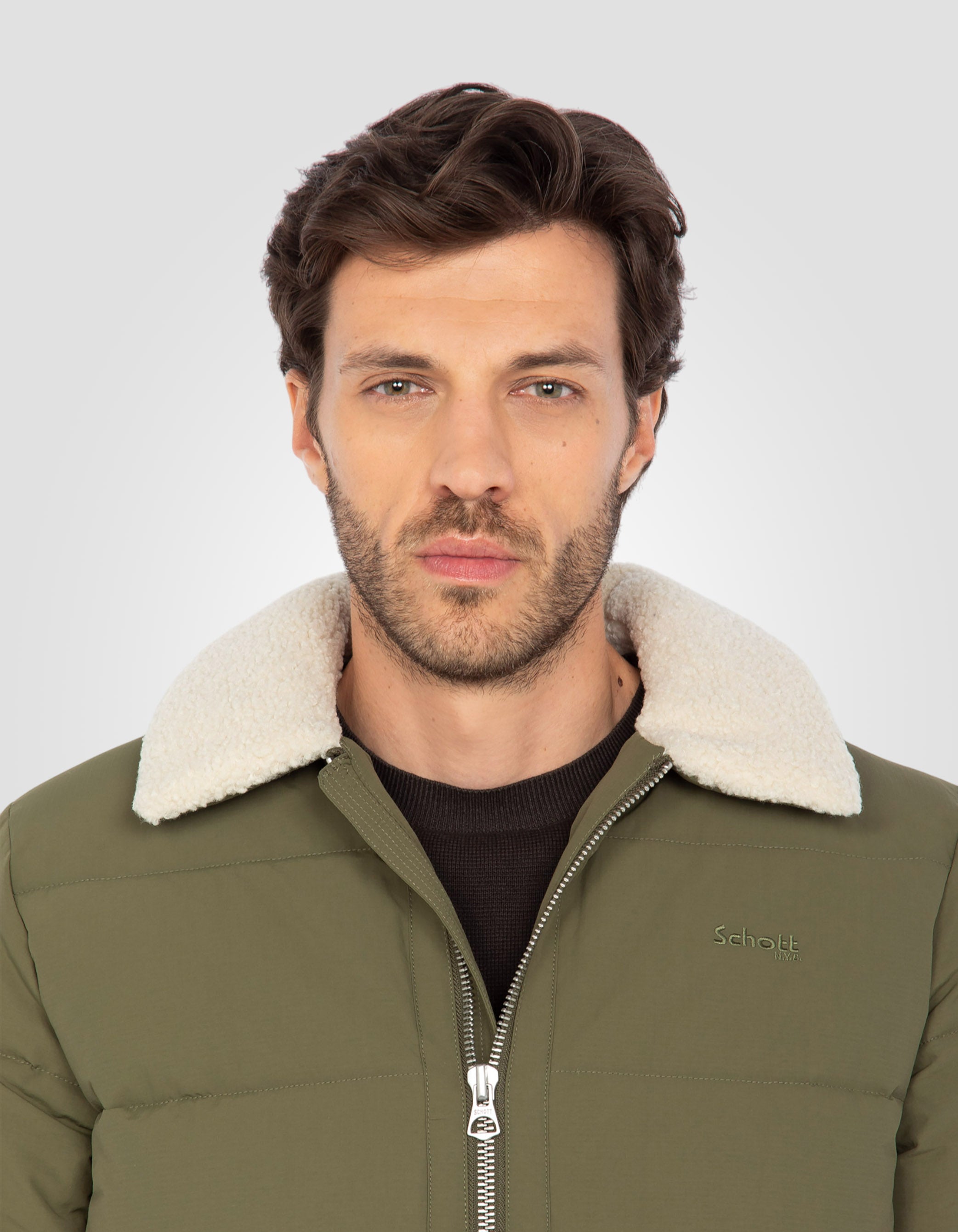 Doudoune army kaki à col sherpa-5