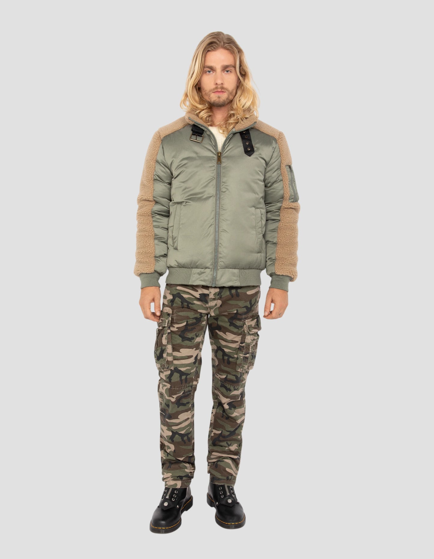 Blouson army sage et beige
