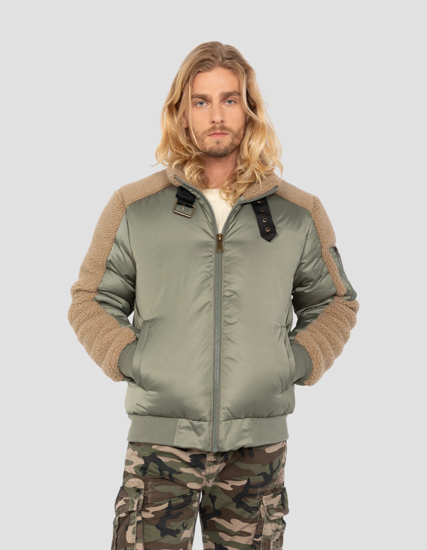 Blouson army sage et beige