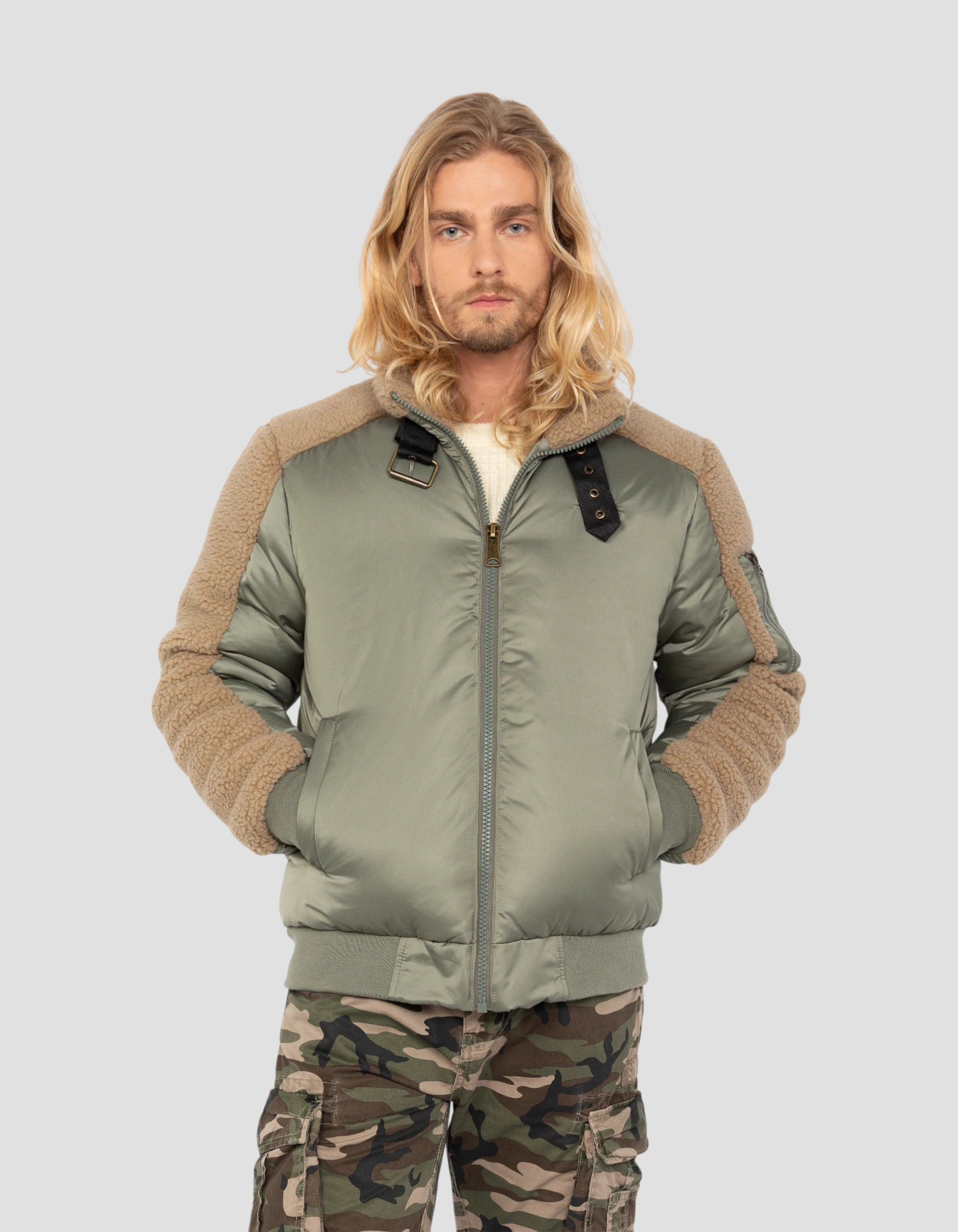 Blouson army sage et beige-3