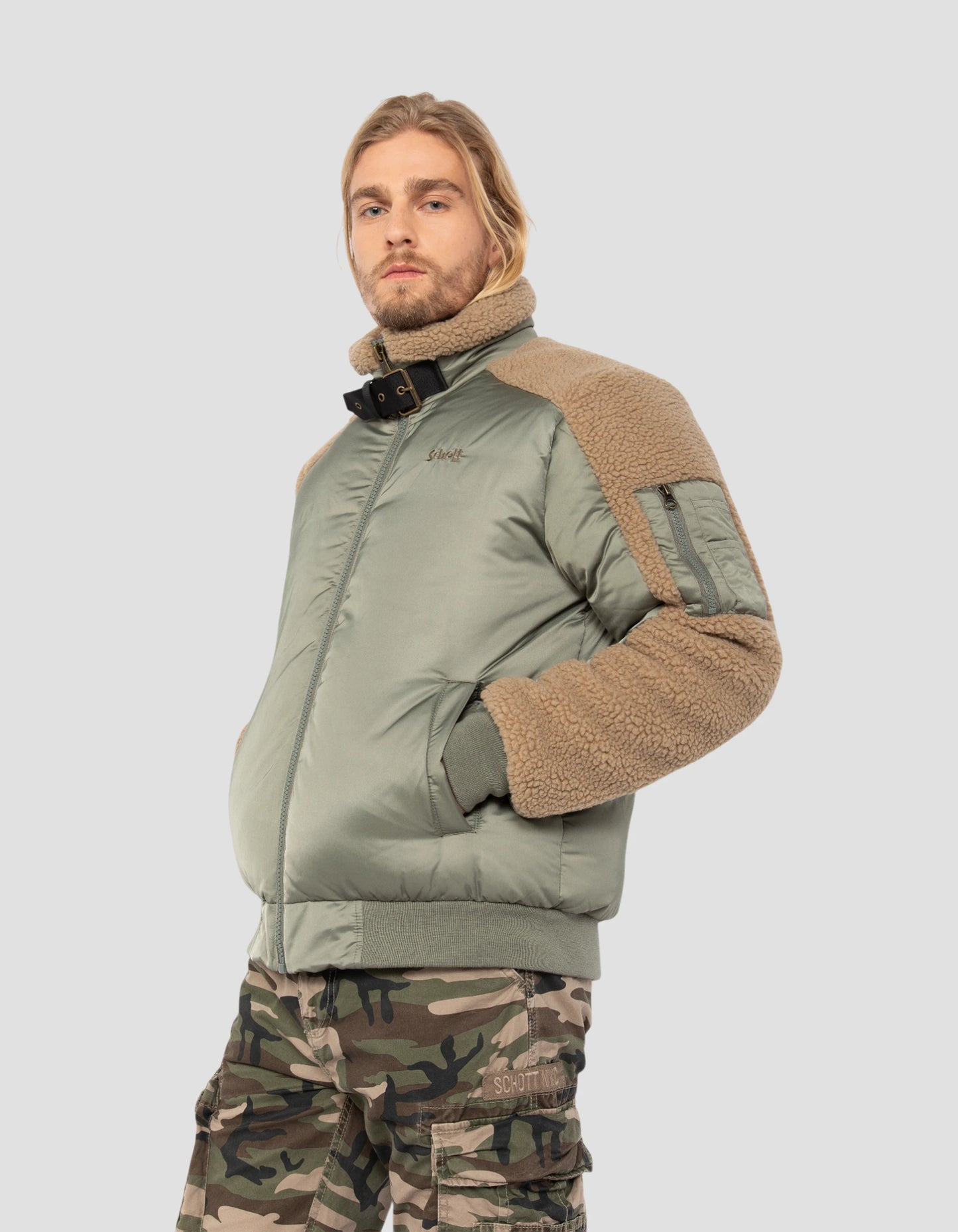 Blouson army sage et beige