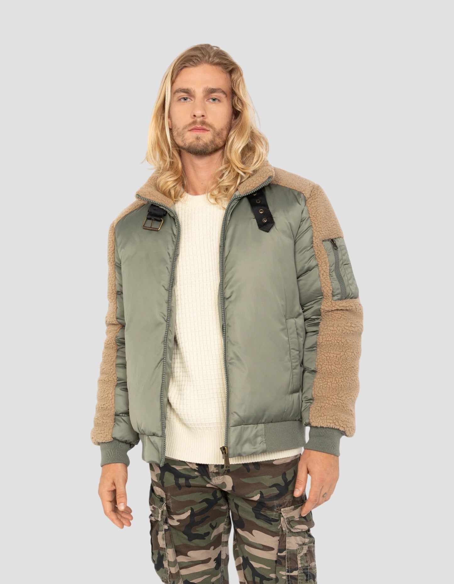 Blouson army sage et beige