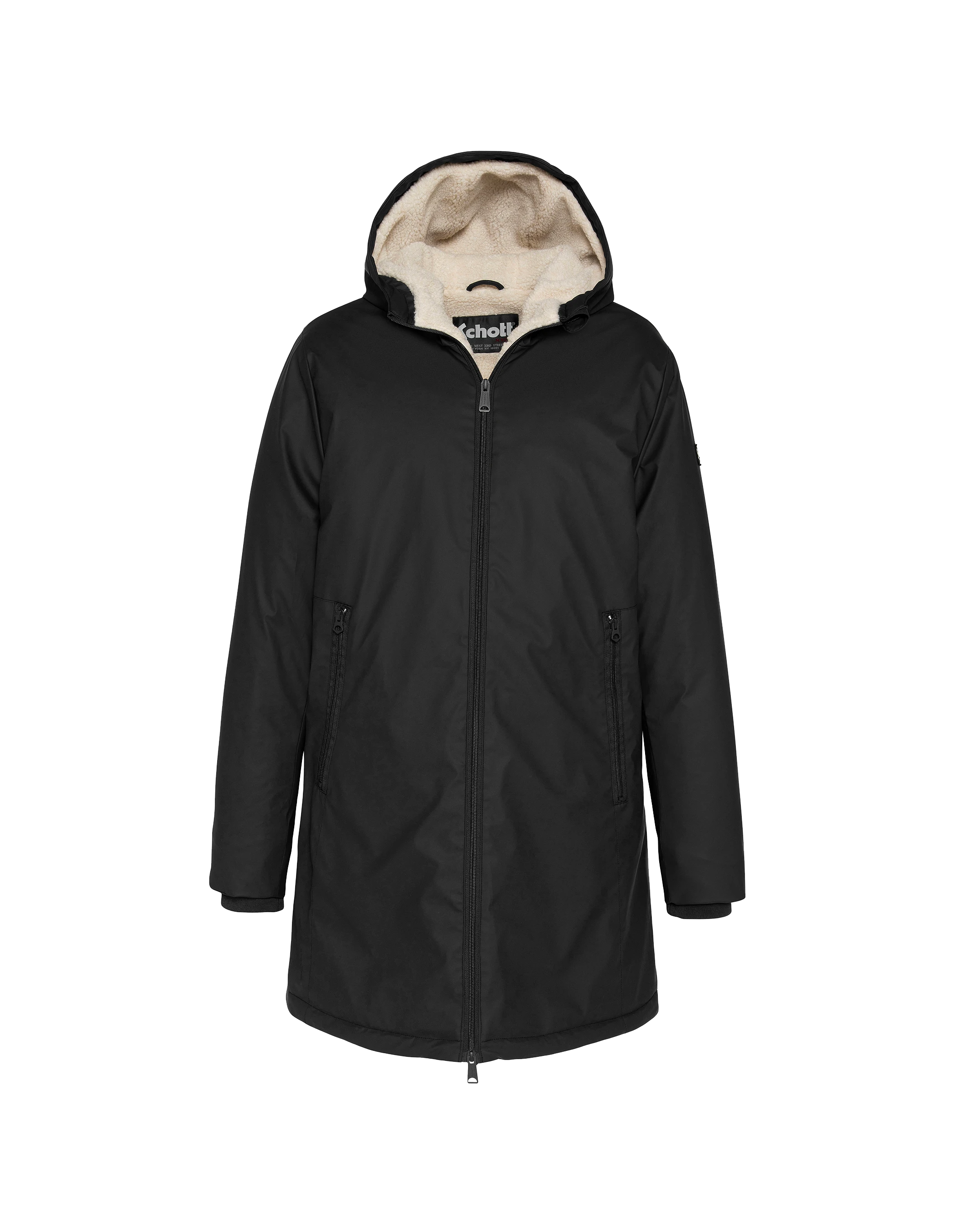 Langer schwarzer Windjäger mit Sherpa ausgekleidet-2
