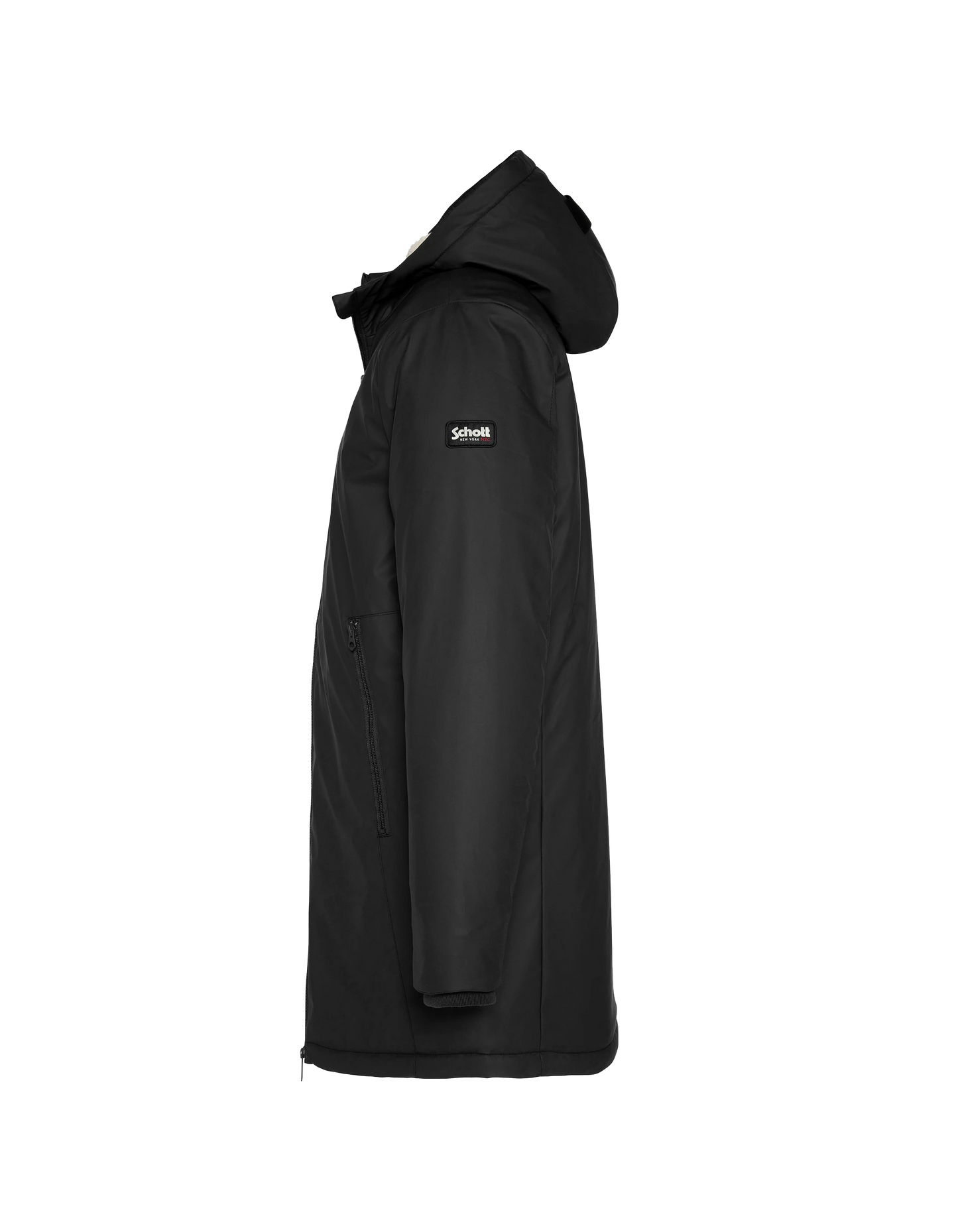 Langer schwarzer Windjäger mit Sherpa ausgekleidet