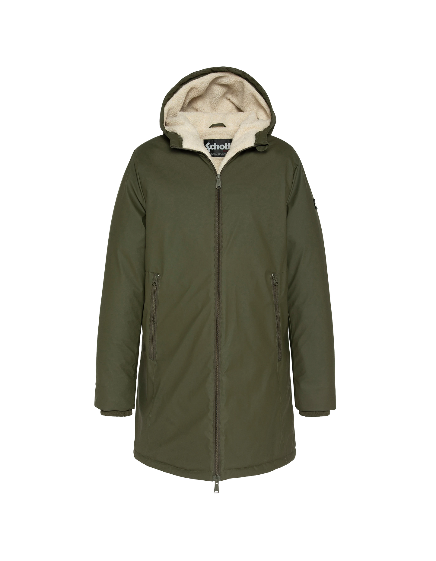 Coupe-vent long kaki à capuche doublé sherpa