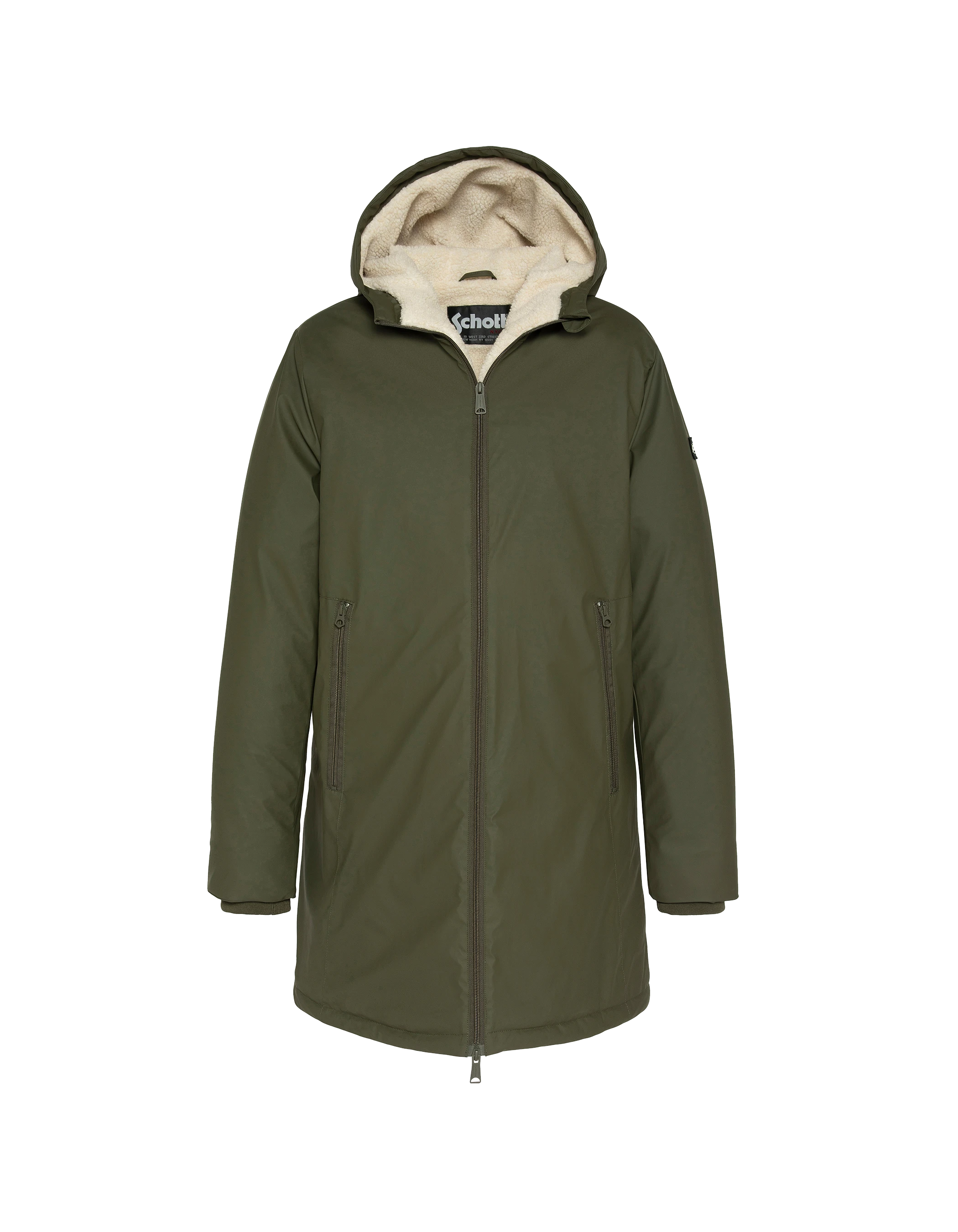 Coupe-vent long kaki à capuche doublé sherpa-2