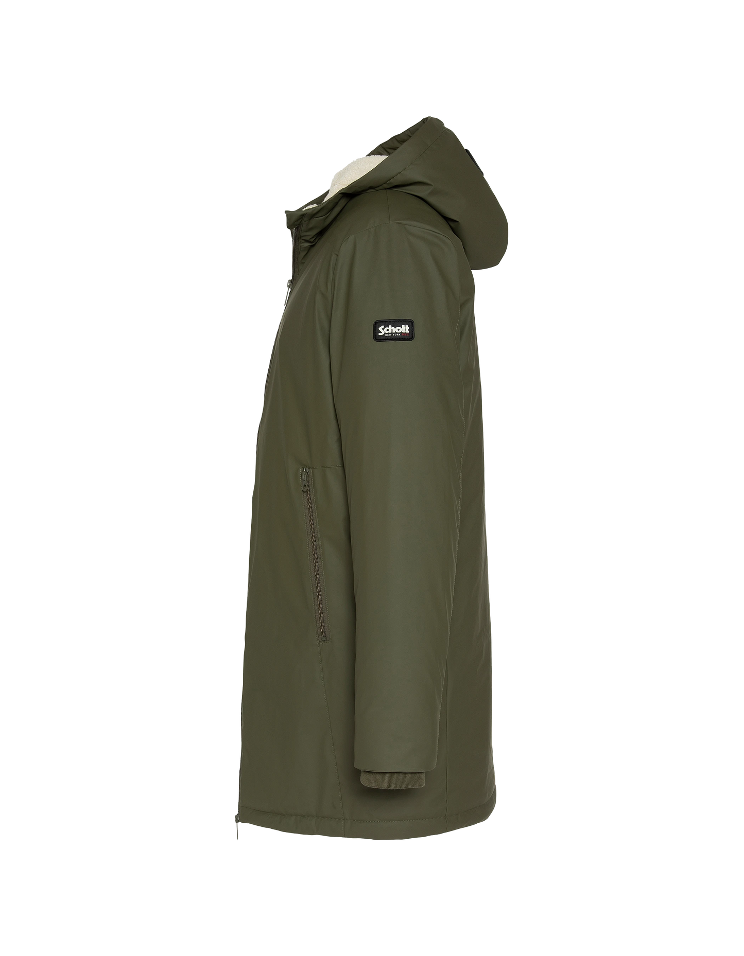 Coupe-vent long kaki à capuche doublé sherpa