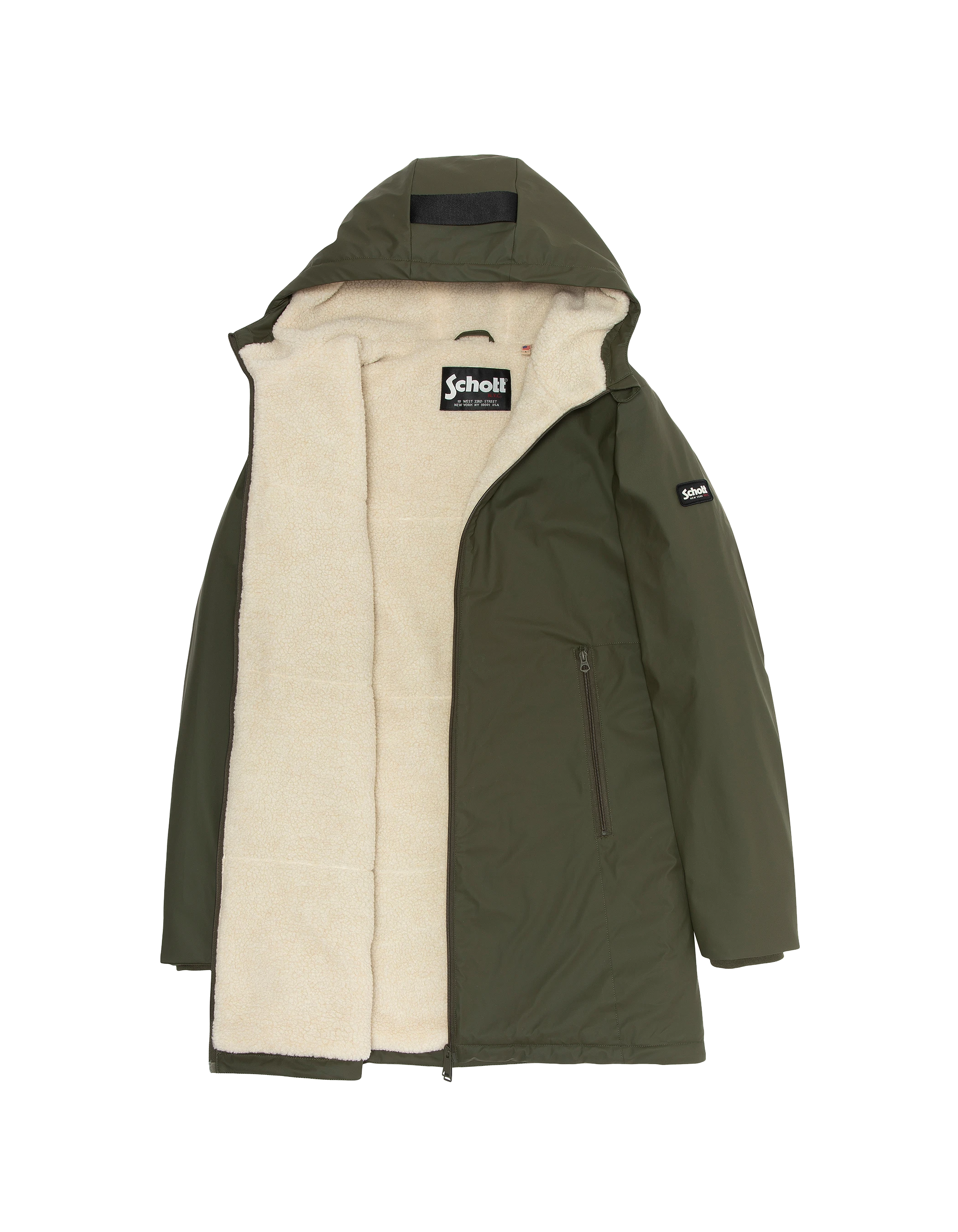 Coupe-vent long kaki à capuche doublé sherpa-6