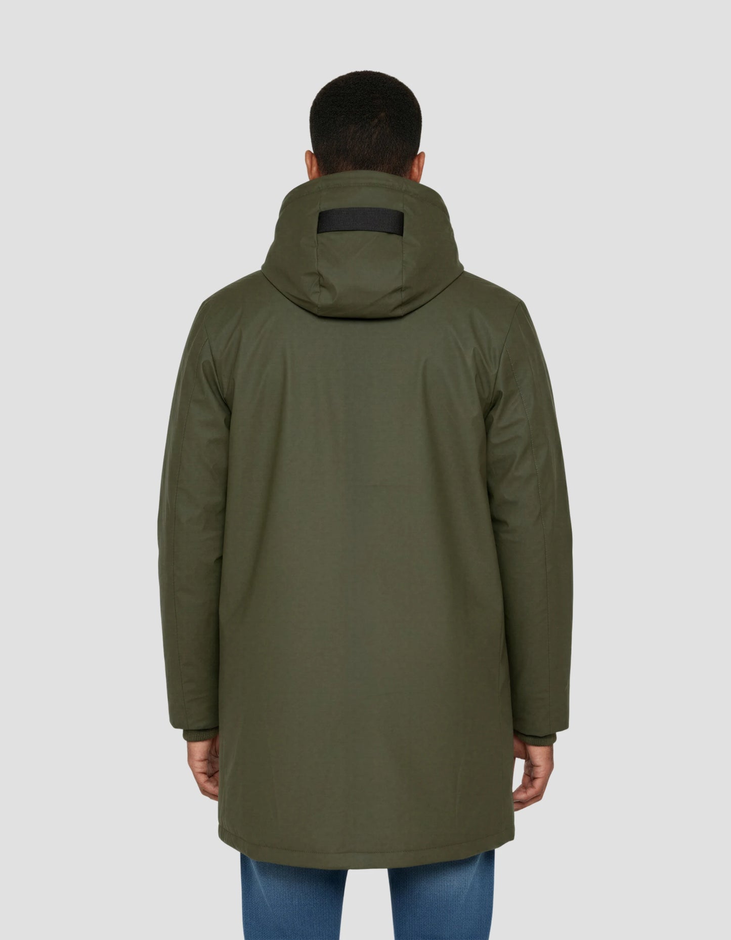 Coupe-vent long kaki à capuche doublé sherpa