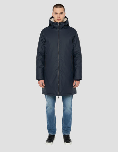 Long navy windbreaker with sherpa-lined hood - JACKSON25 | Schott NYC®