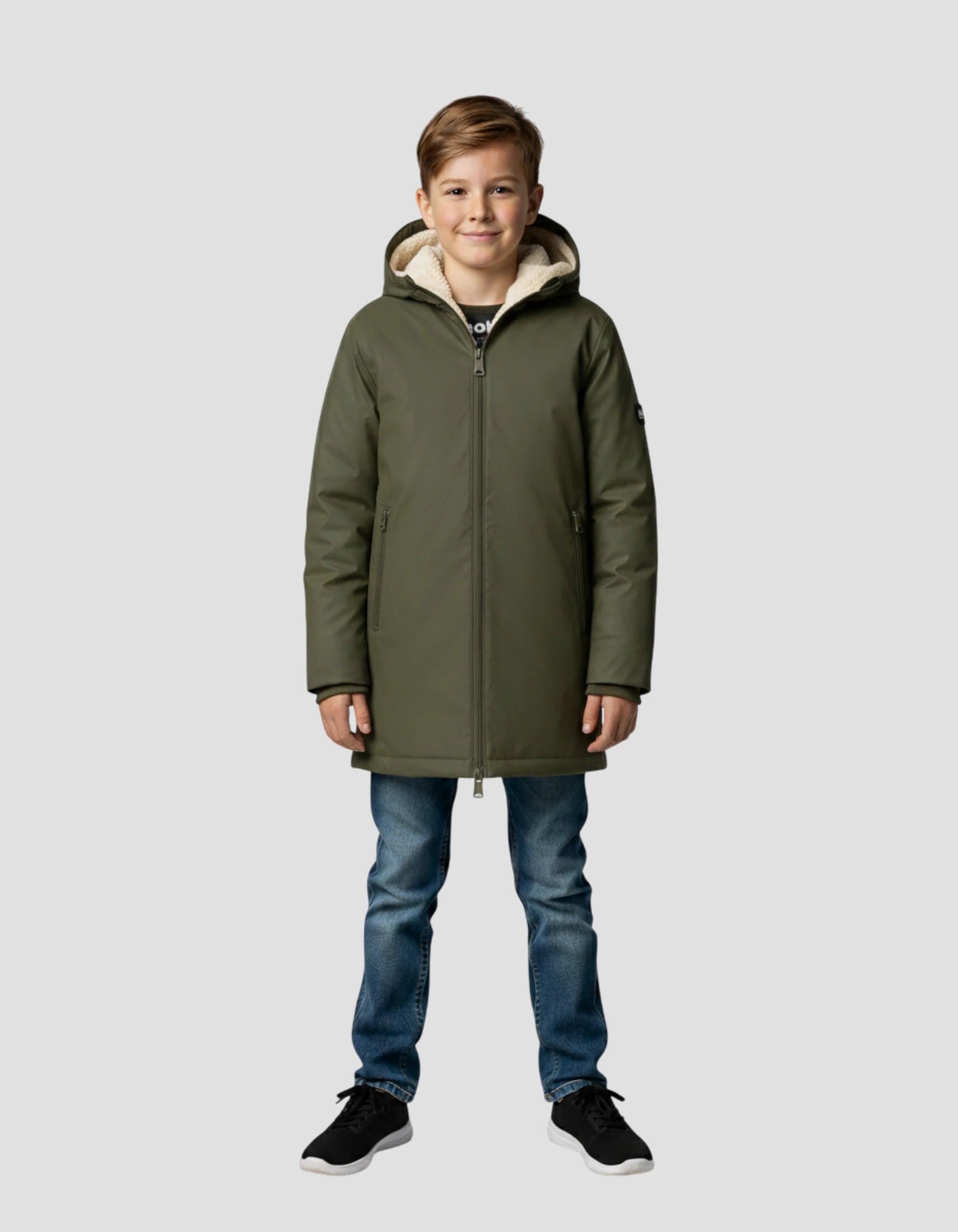 Kaki Parka con cappuccio per bambini-1
