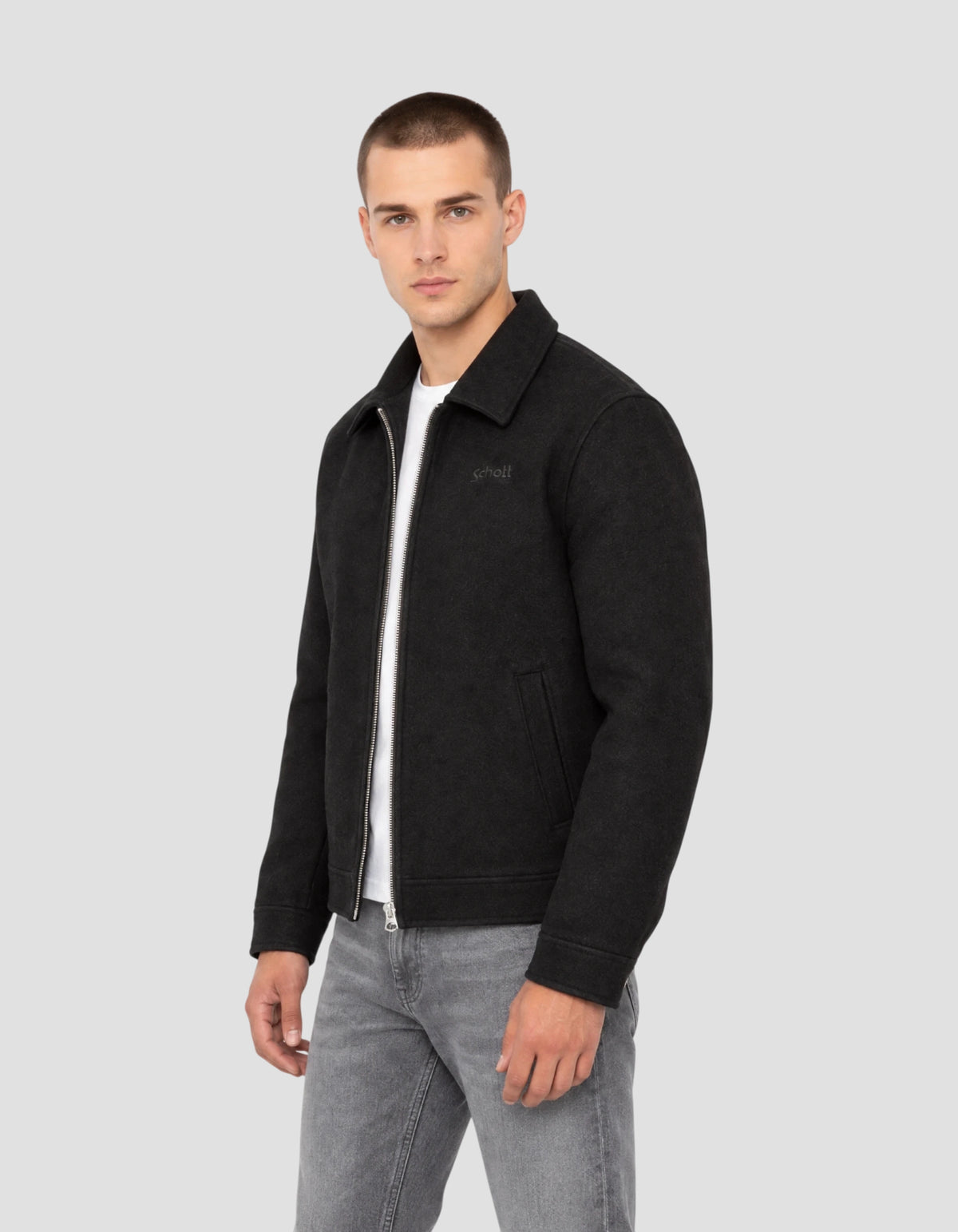 Giubbotto casual nero in misto lana