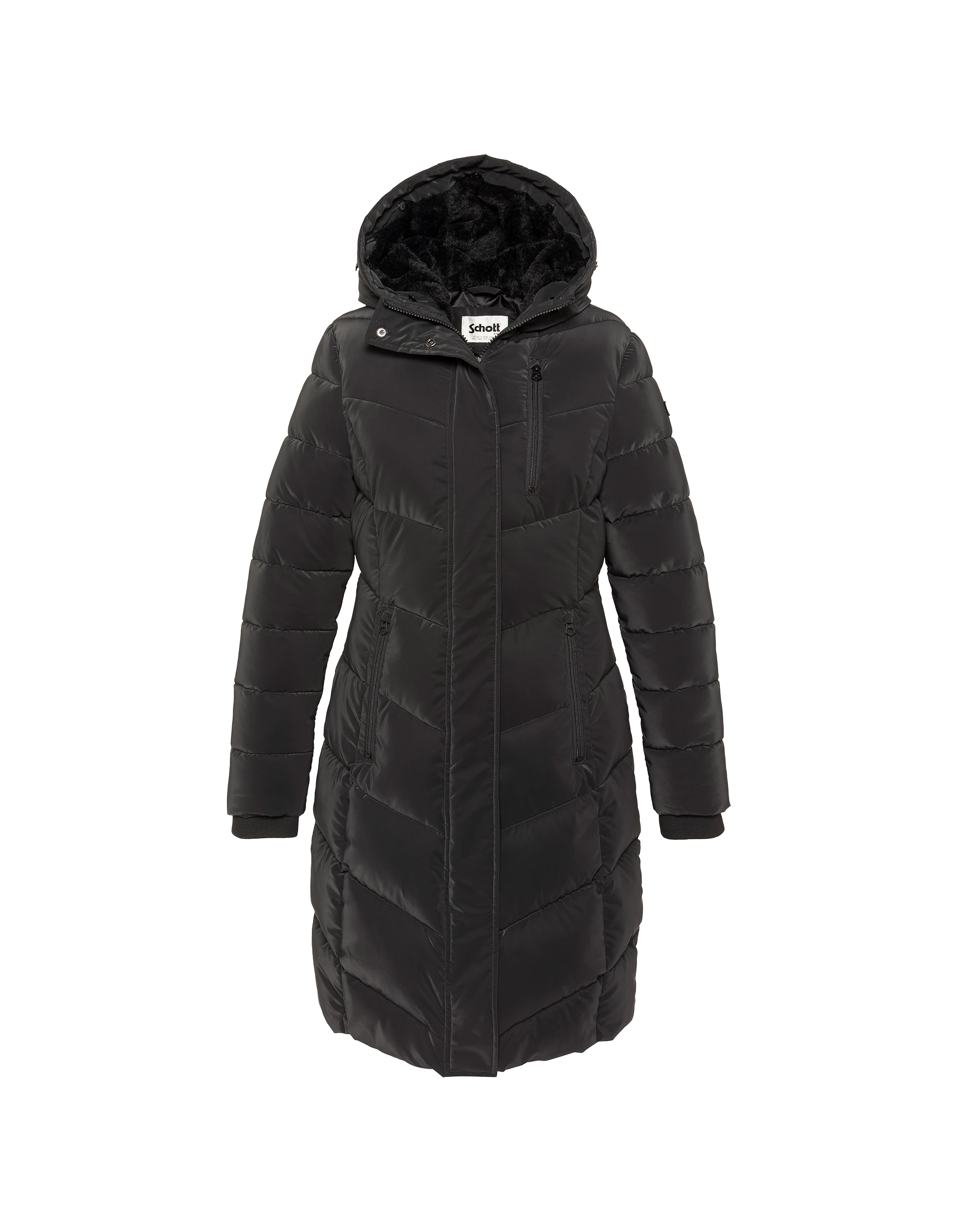 Parka lungo nero con cappuccio e finiture in pelliccia sintetica-3