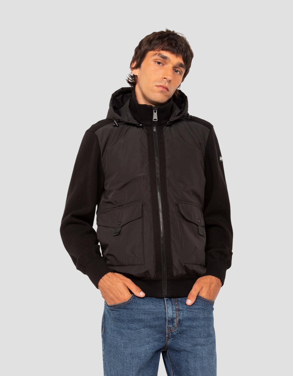 Blouson army bi-matière noir-3
