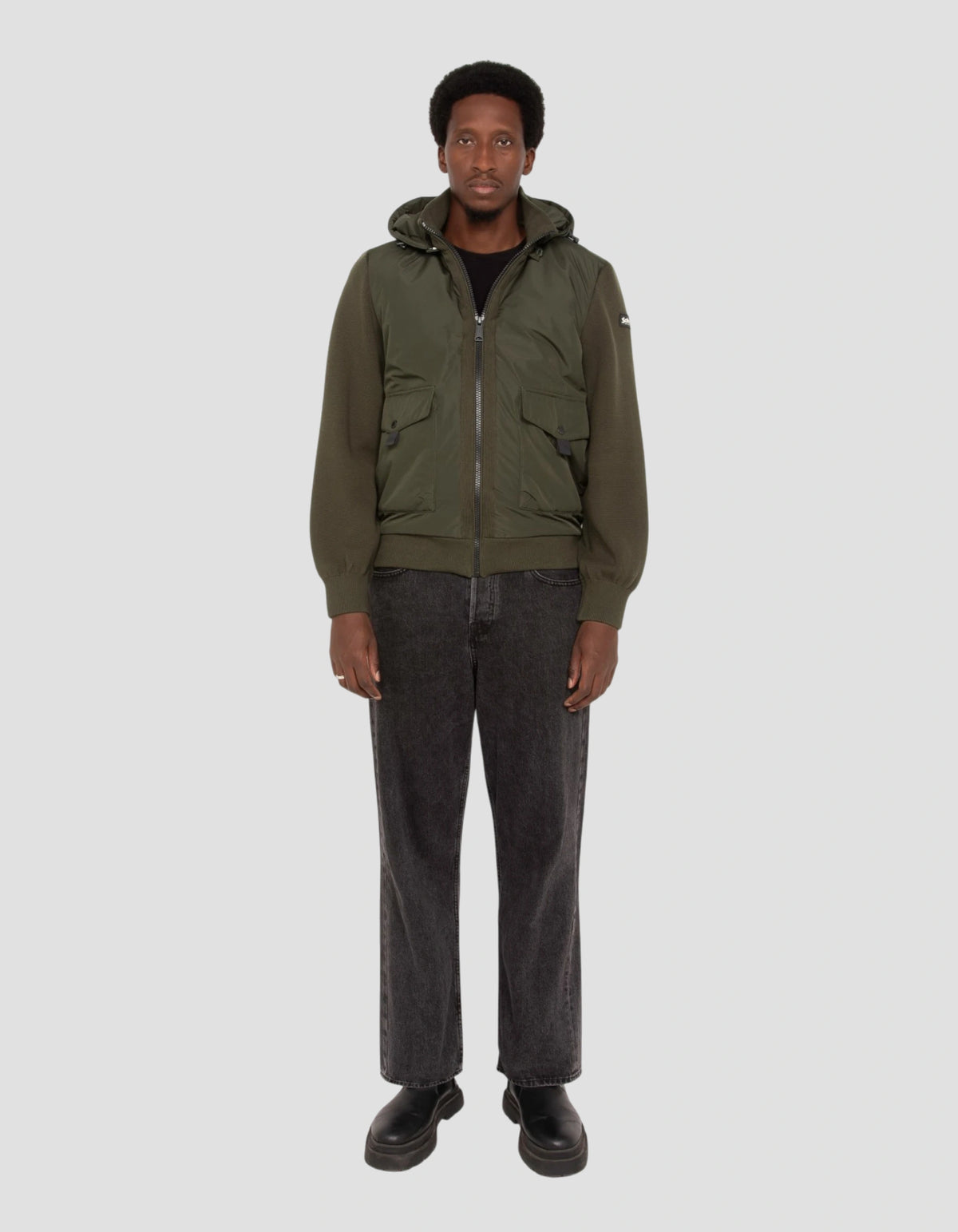 Blouson army bi-matière kaki foncé-1