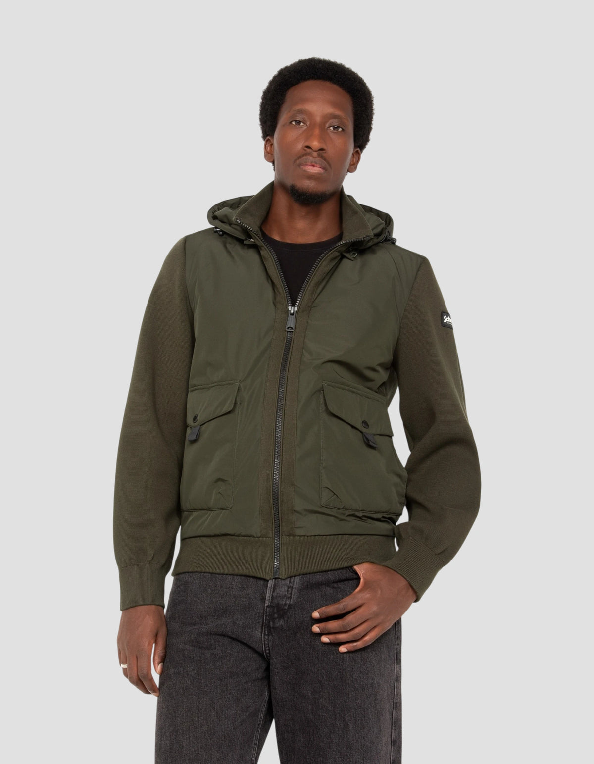 Blouson army bi-matière kaki foncé