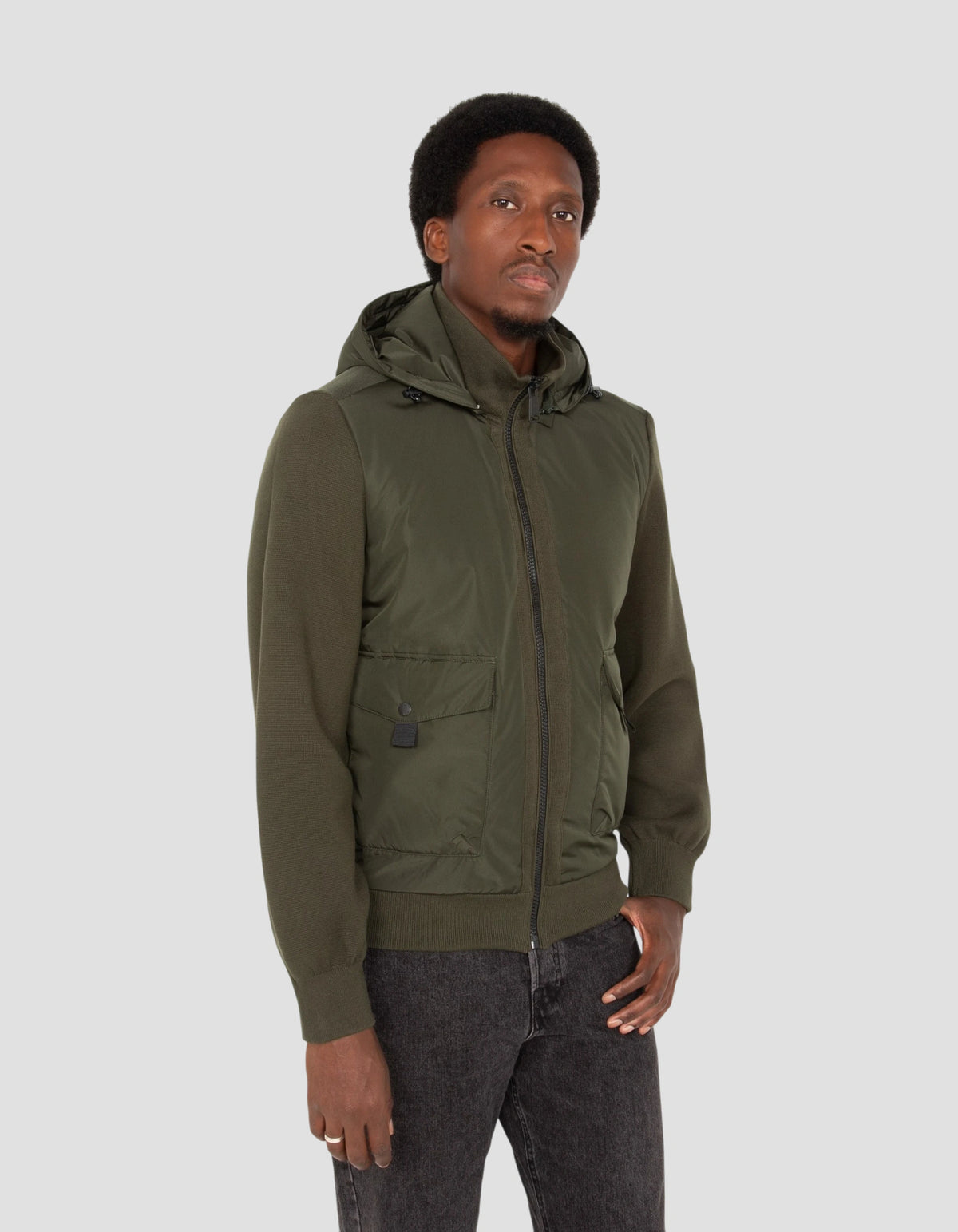 Blouson army bi-matière kaki foncé-4