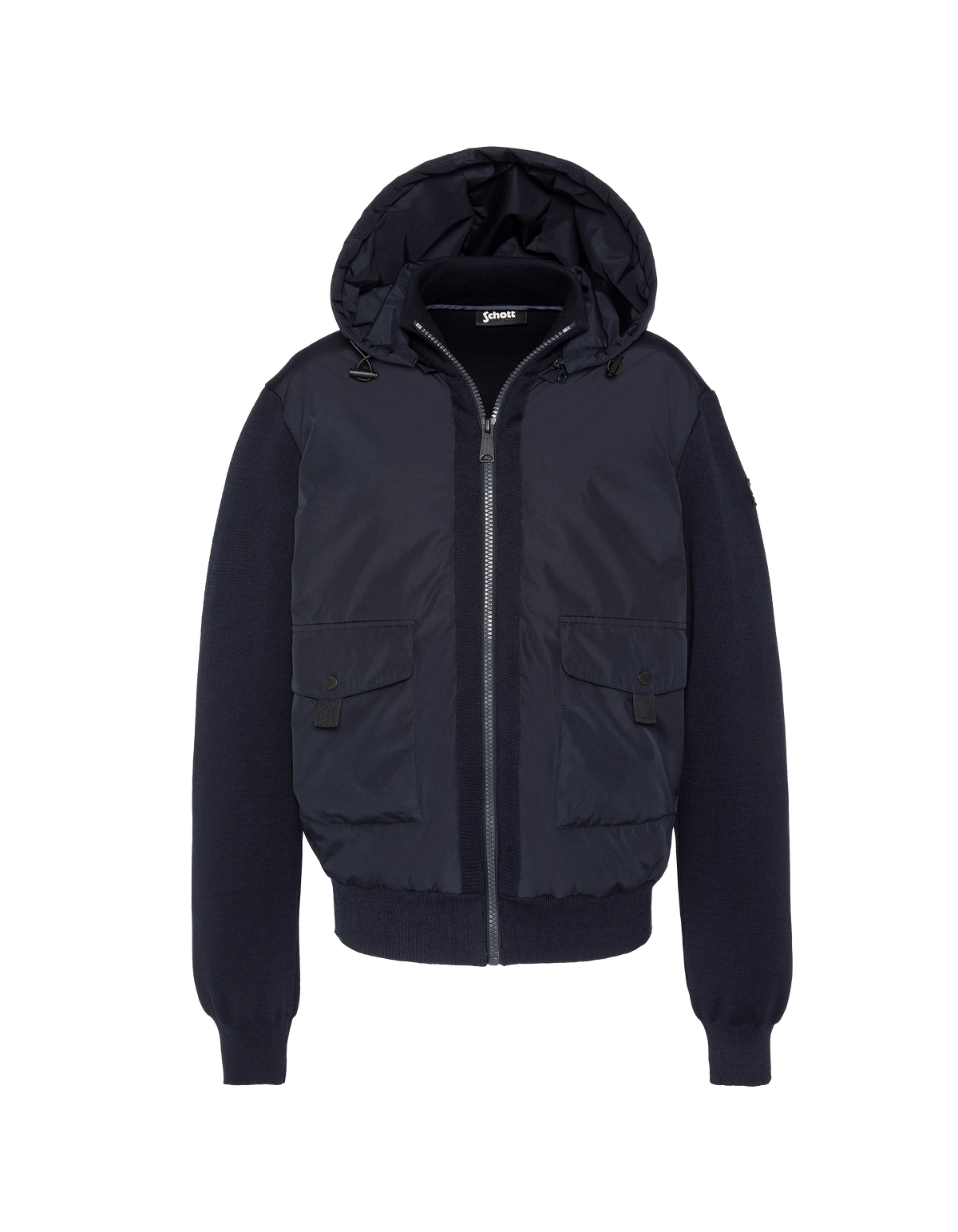 Giubbotto militare blu navy scuro in due materiali-1