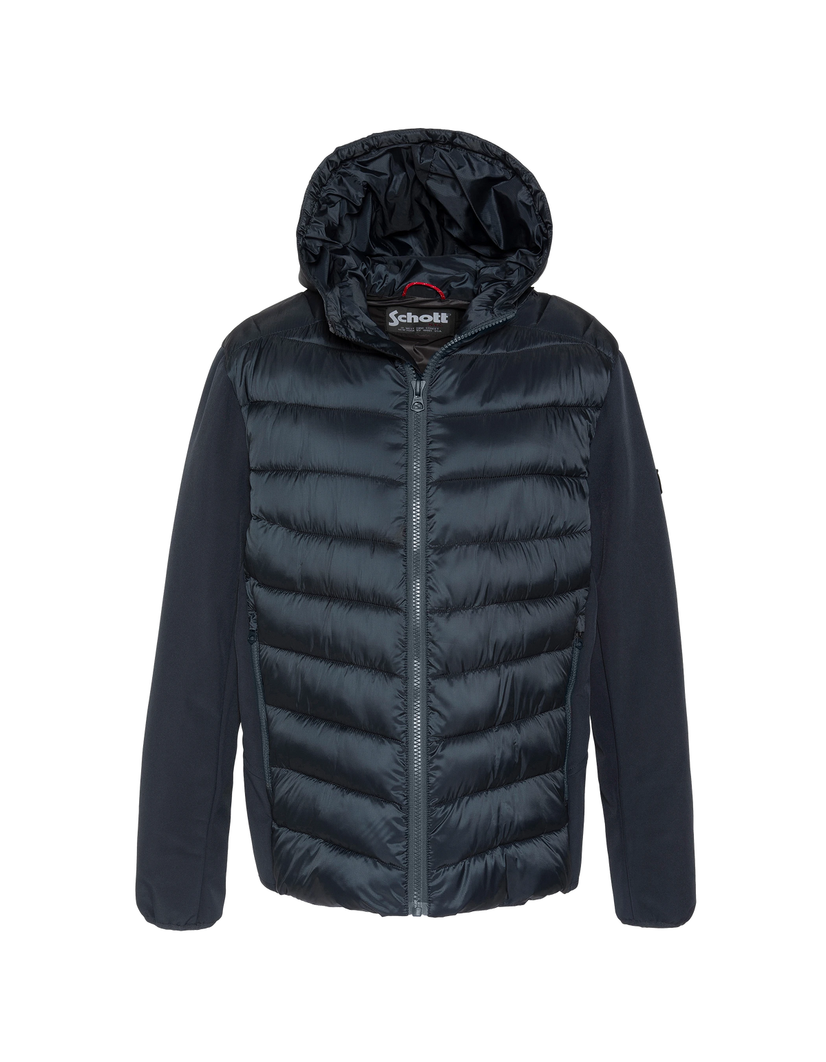 Giubbotto bimateriale blu navy con cappuccio-1