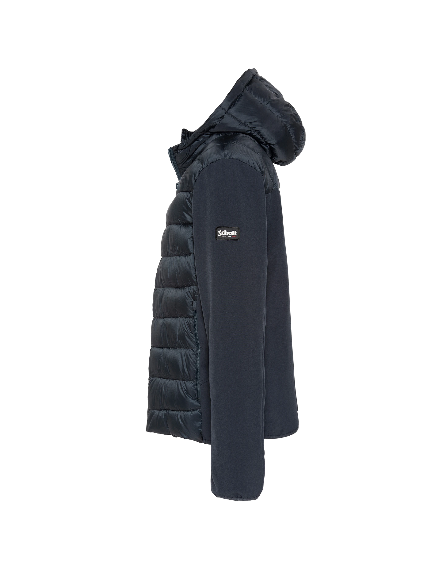 Giubbotto bimateriale blu navy con cappuccio