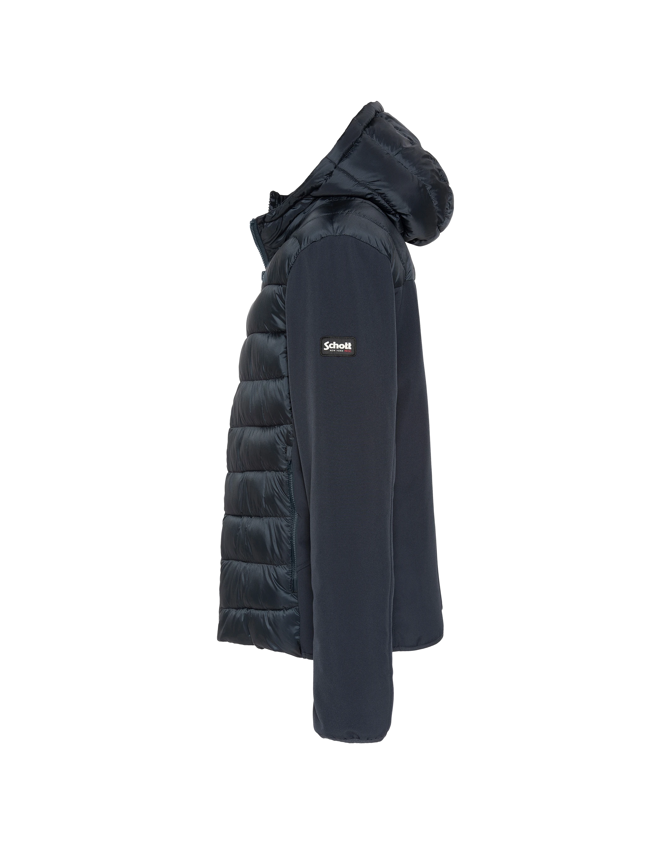 Giubbotto bimateriale blu navy con cappuccio-3