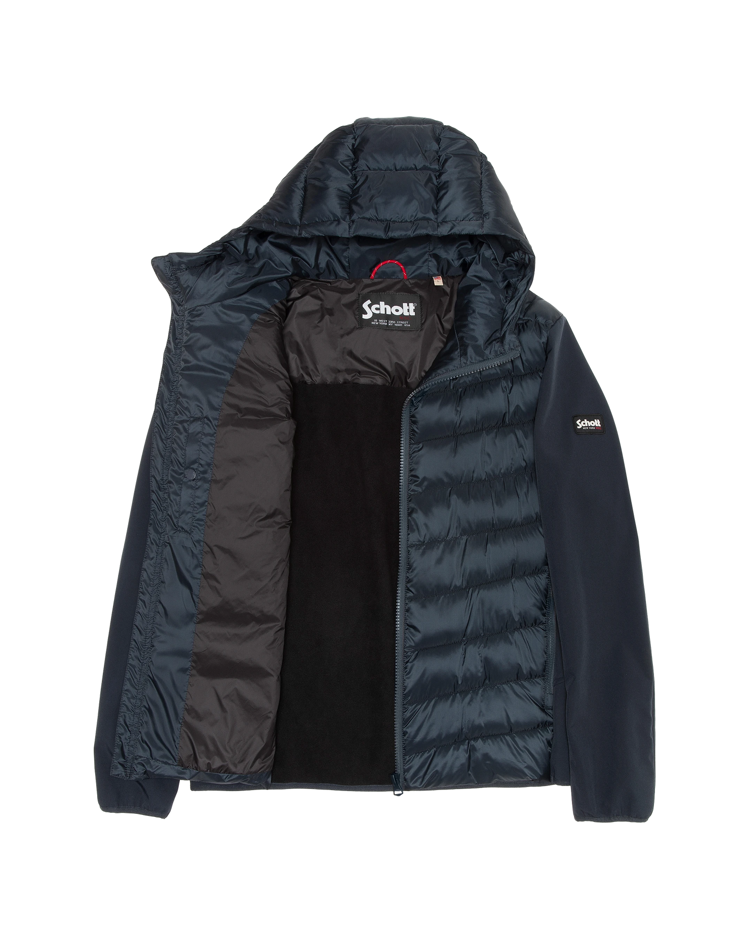Giubbotto bimateriale blu navy con cappuccio