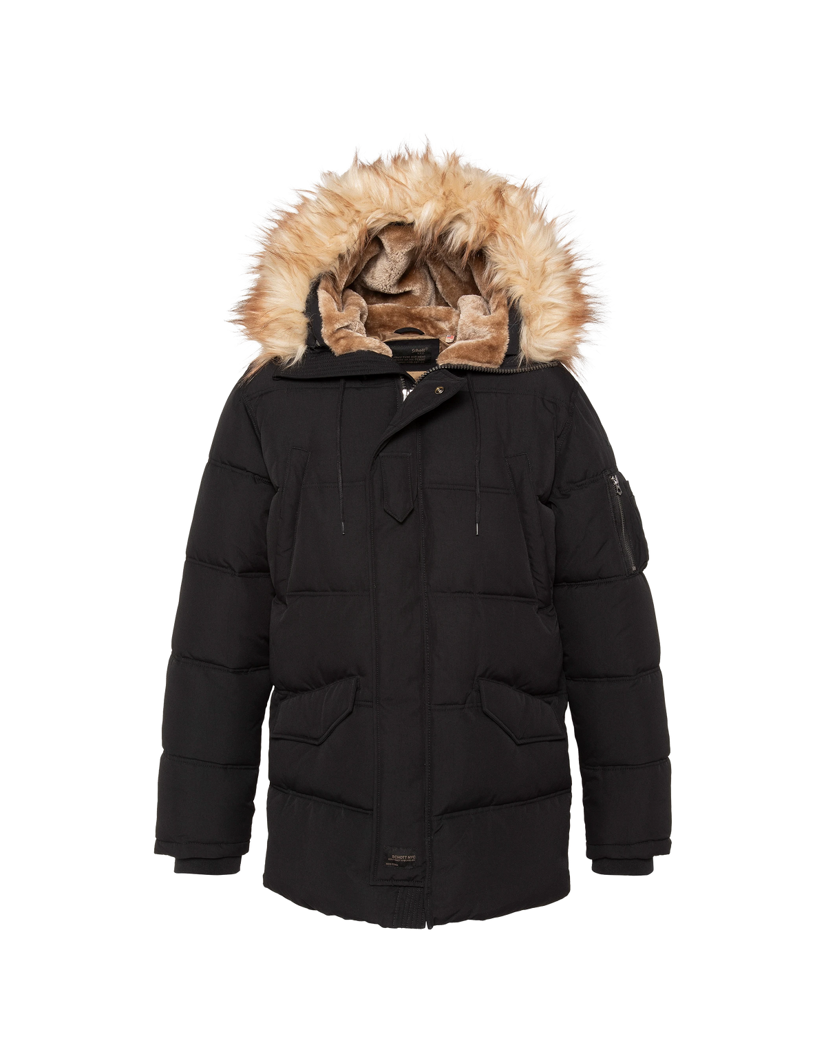 Parka à capuche noire avec fausse fourrure amovible