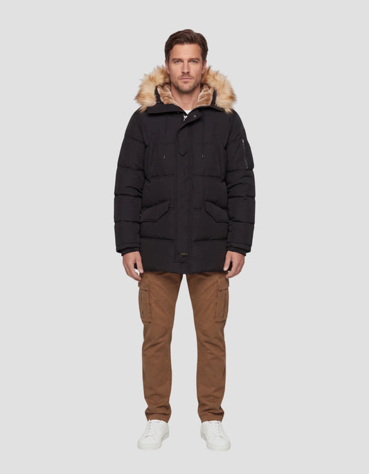 Parka nero con cappuccio e pelliccia sintetica rimovibile