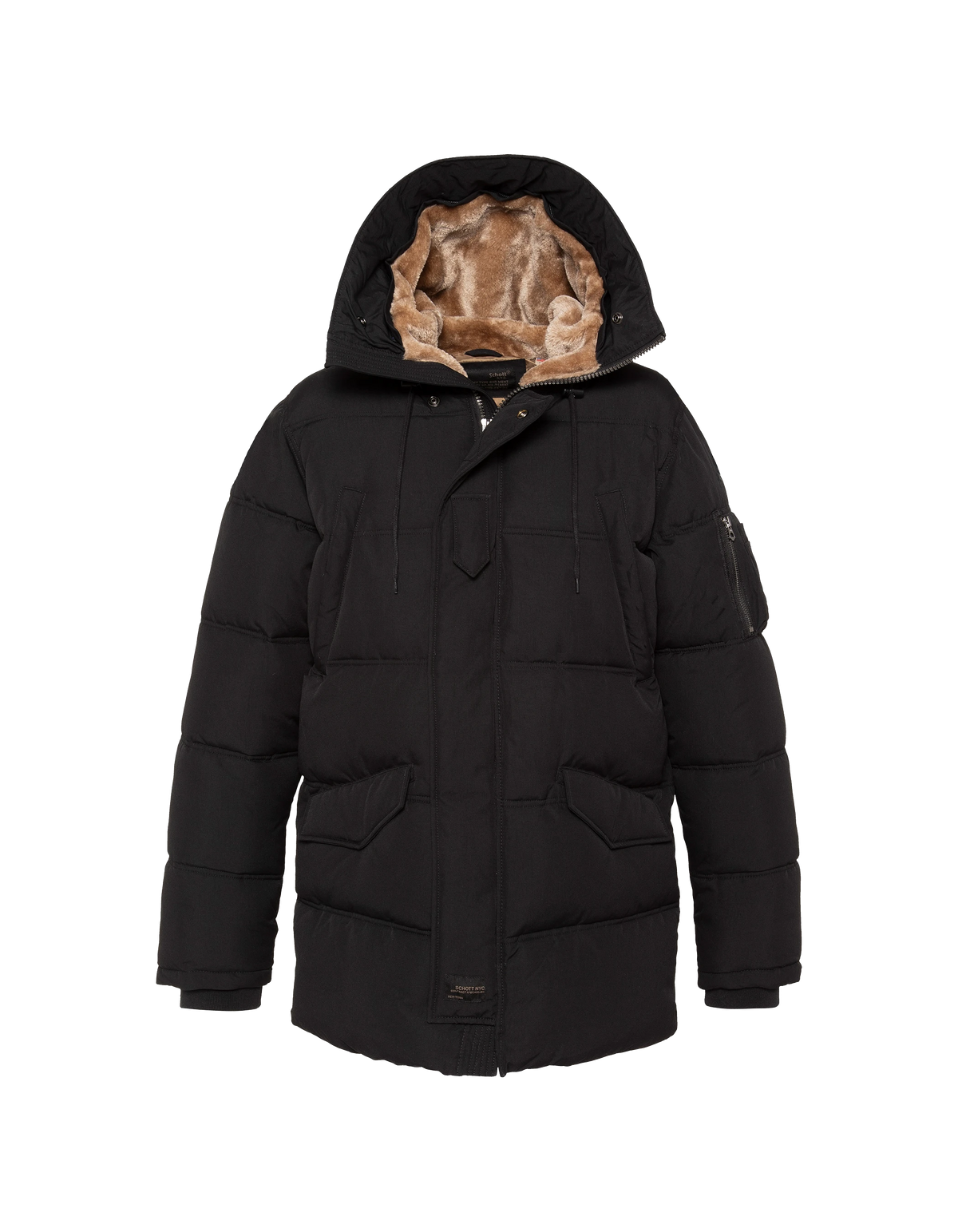Parka à capuche noire avec fausse fourrure amovible
