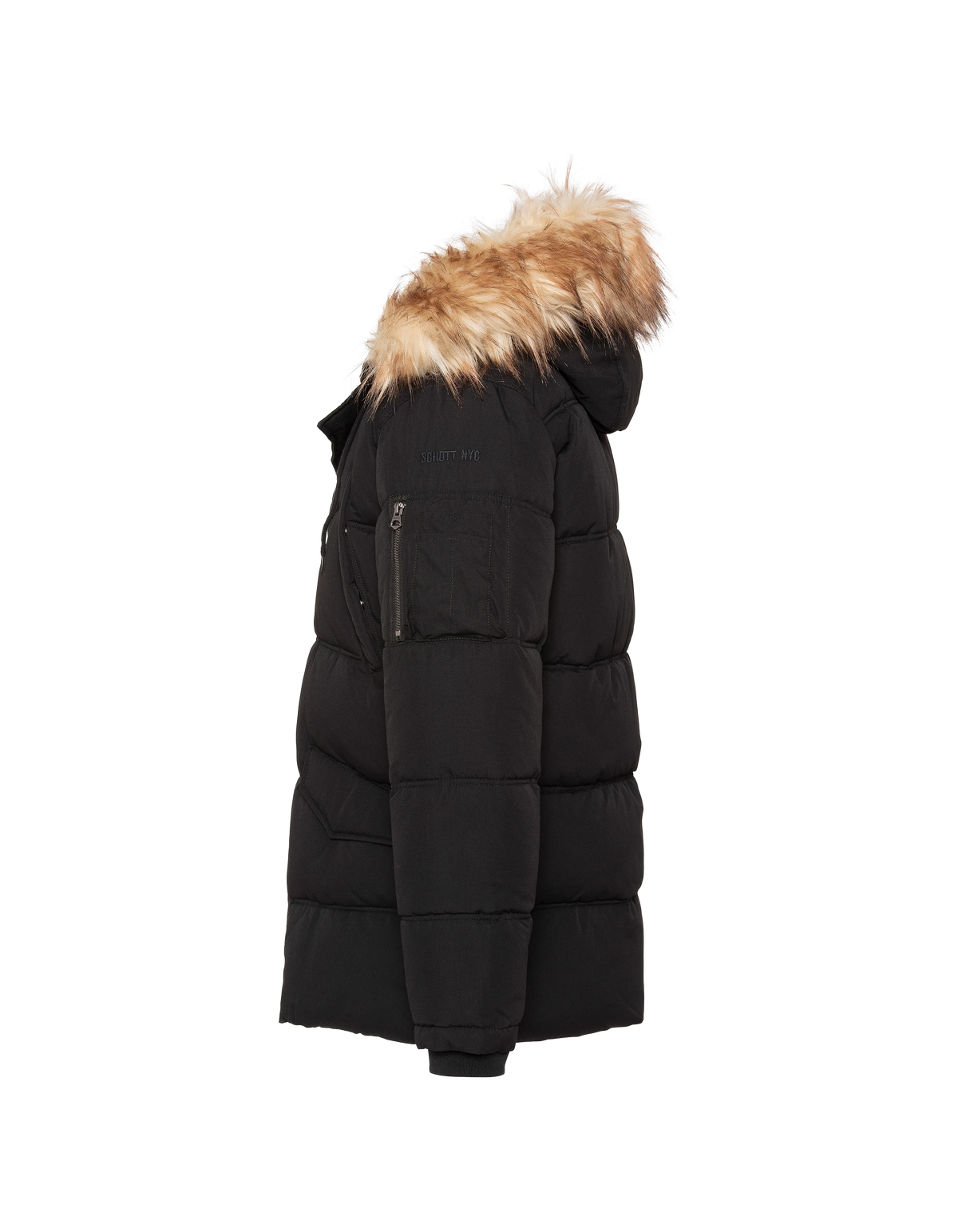 Parka à capuche noire avec fausse fourrure amovible
