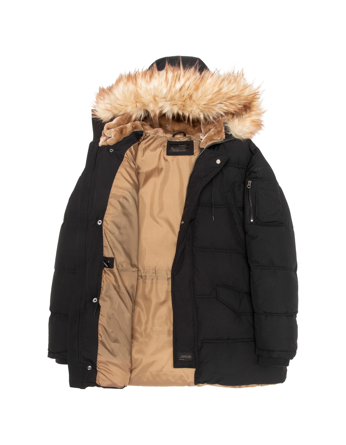 Parka à capuche noire avec fausse fourrure amovible
