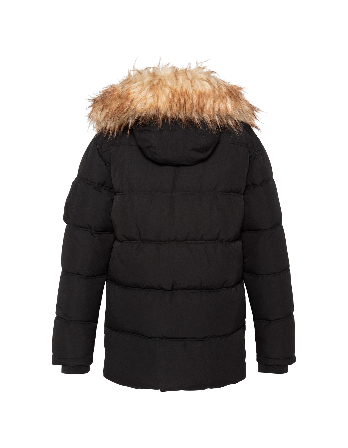 Parka à capuche noire avec fausse fourrure amovible