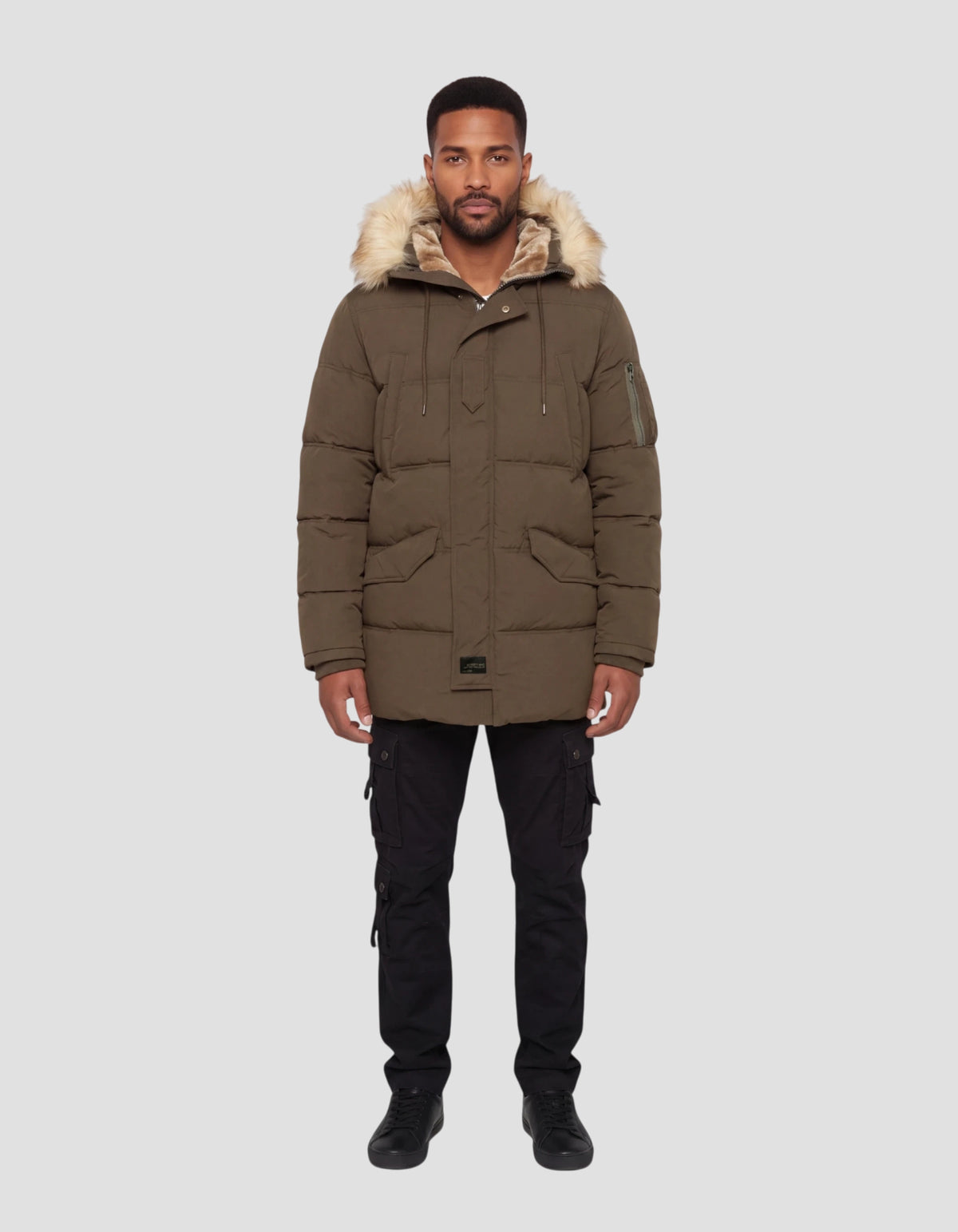 Parka à capuche kaki avec fausse fourrure amovible-1