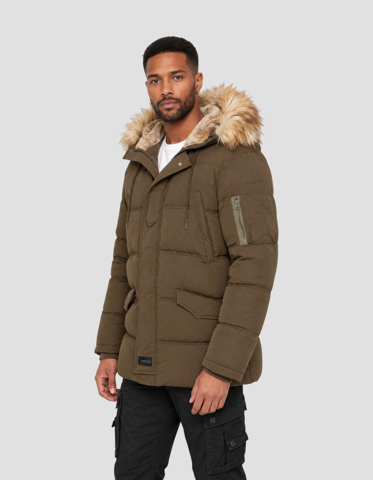 Parka à capuche kaki avec fausse fourrure amovible-3