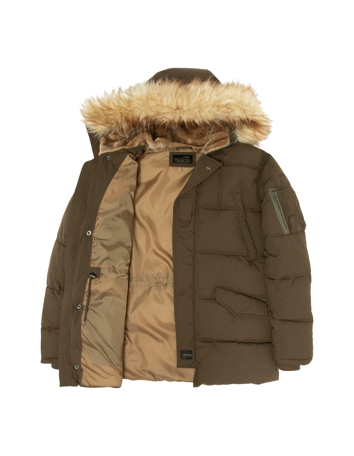 Parka à capuche kaki avec fausse fourrure amovible