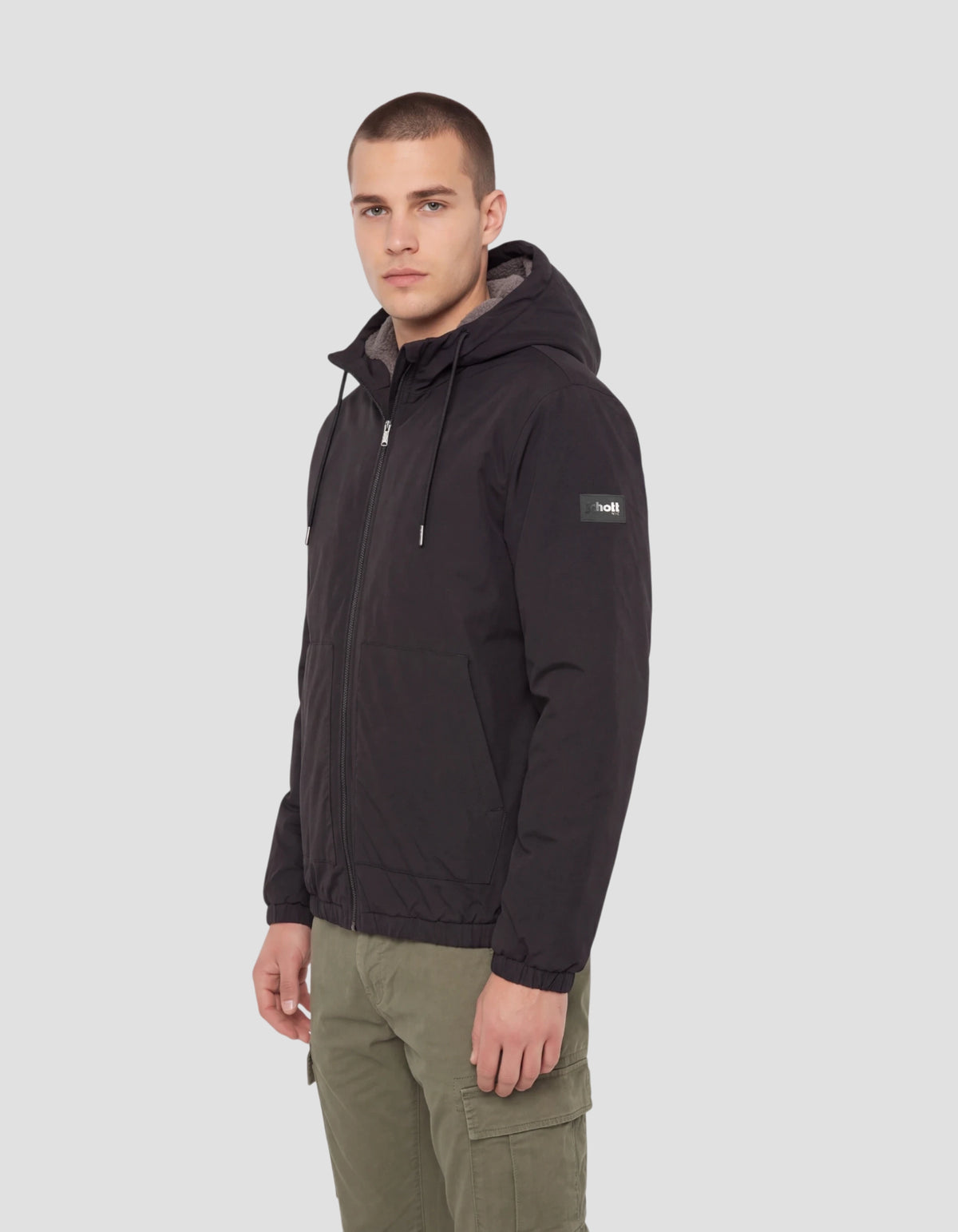Blouson à capuche noir doublé sherpa-3