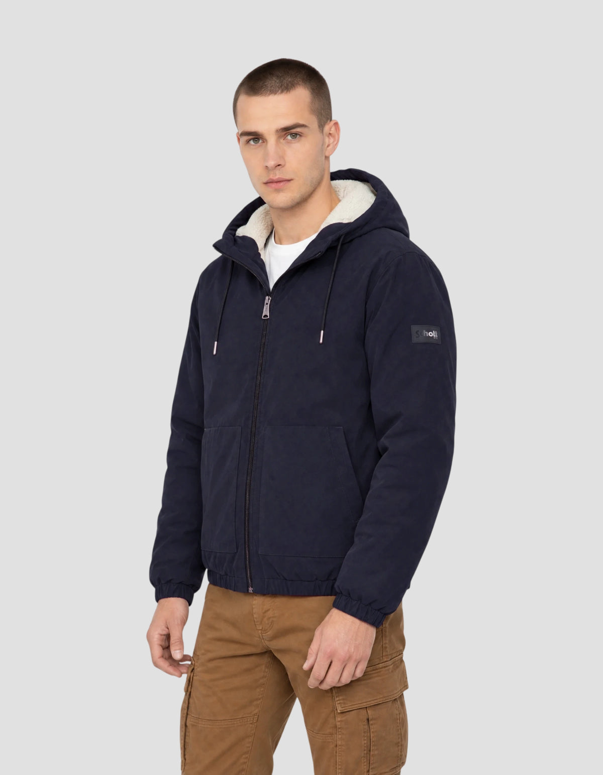 Blouson à capuche bleu marine doublé sherpa